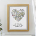Personalised Present Day Map Heart Oak Poster Frame