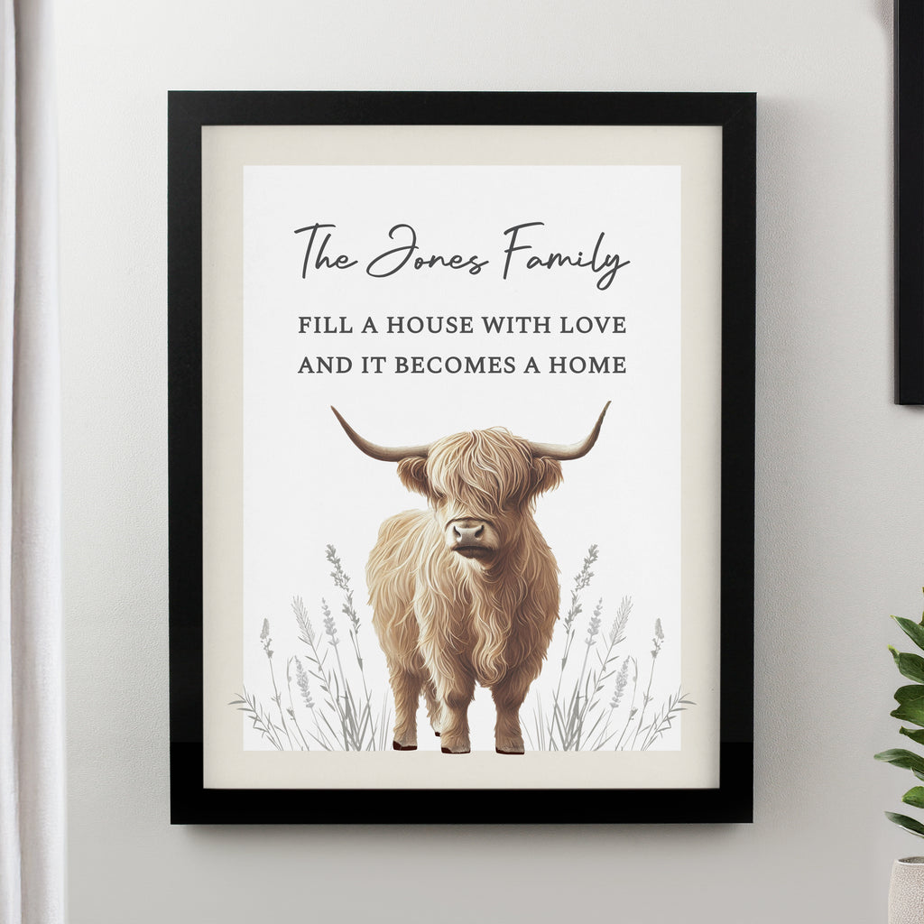 Personalised Highland Cow Black Poster Frame