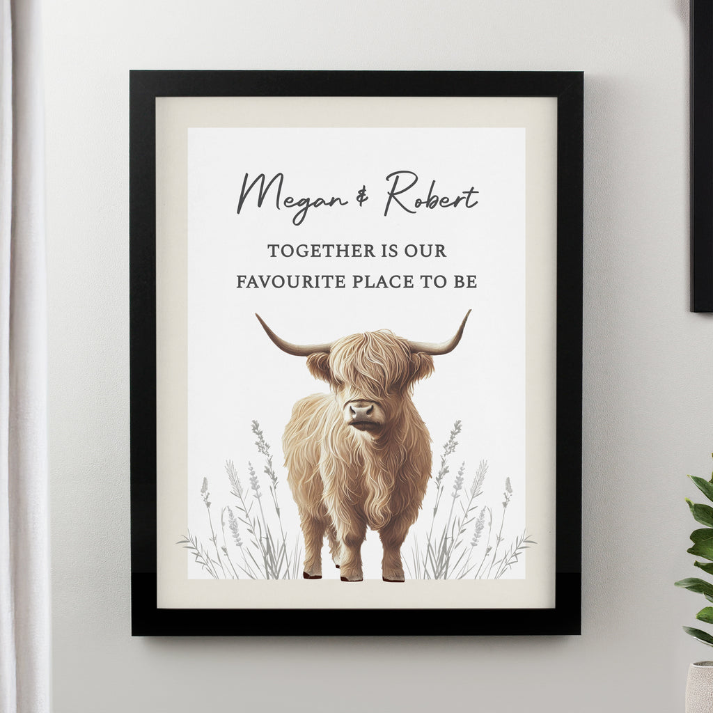 Personalised Highland Cow Black Poster Frame