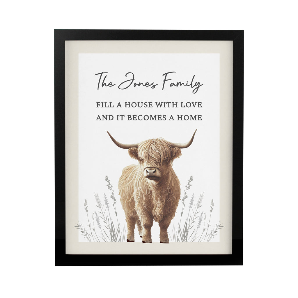 Personalised Highland Cow Black Poster Frame