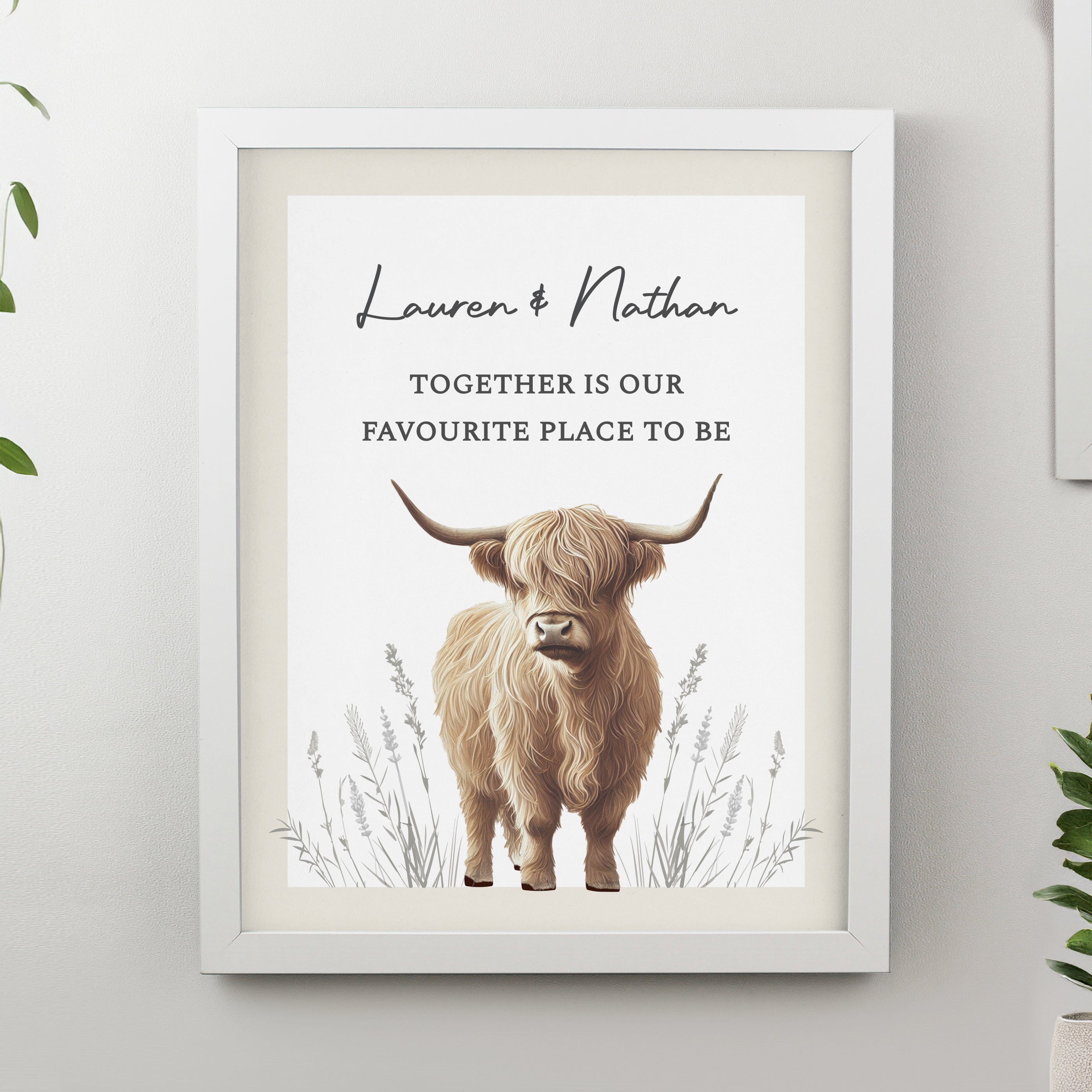 Personalised Highland Cow White Poster Frame