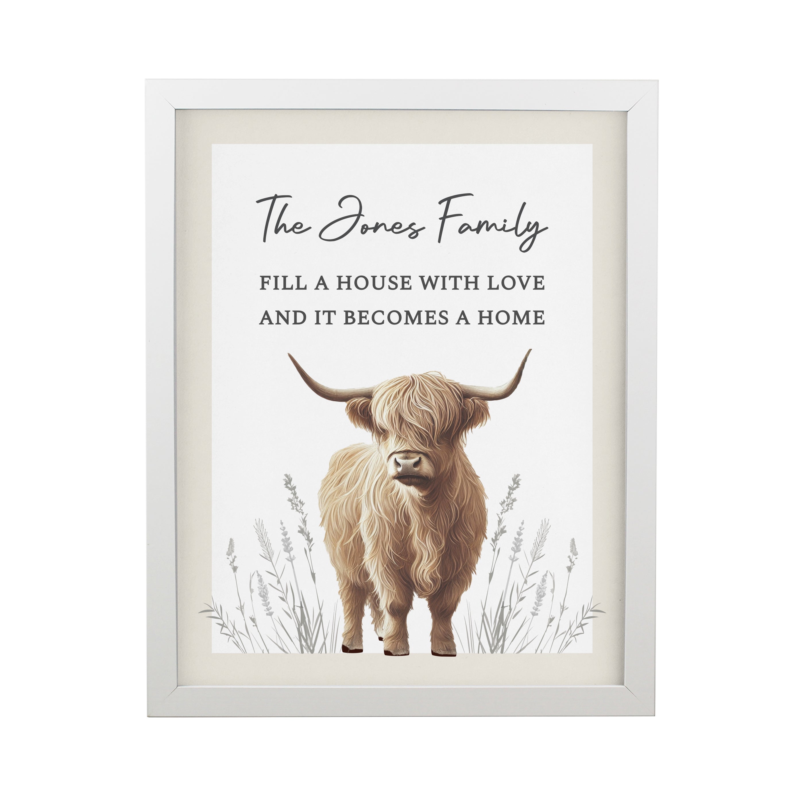 Personalised Highland Cow White Poster Frame
