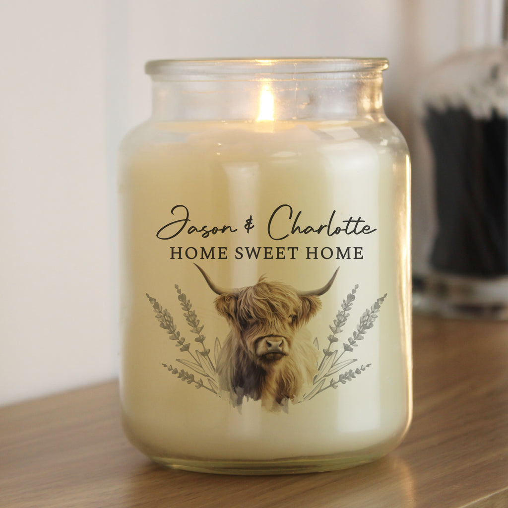 Personalised Highland Cow Large Candle Jar