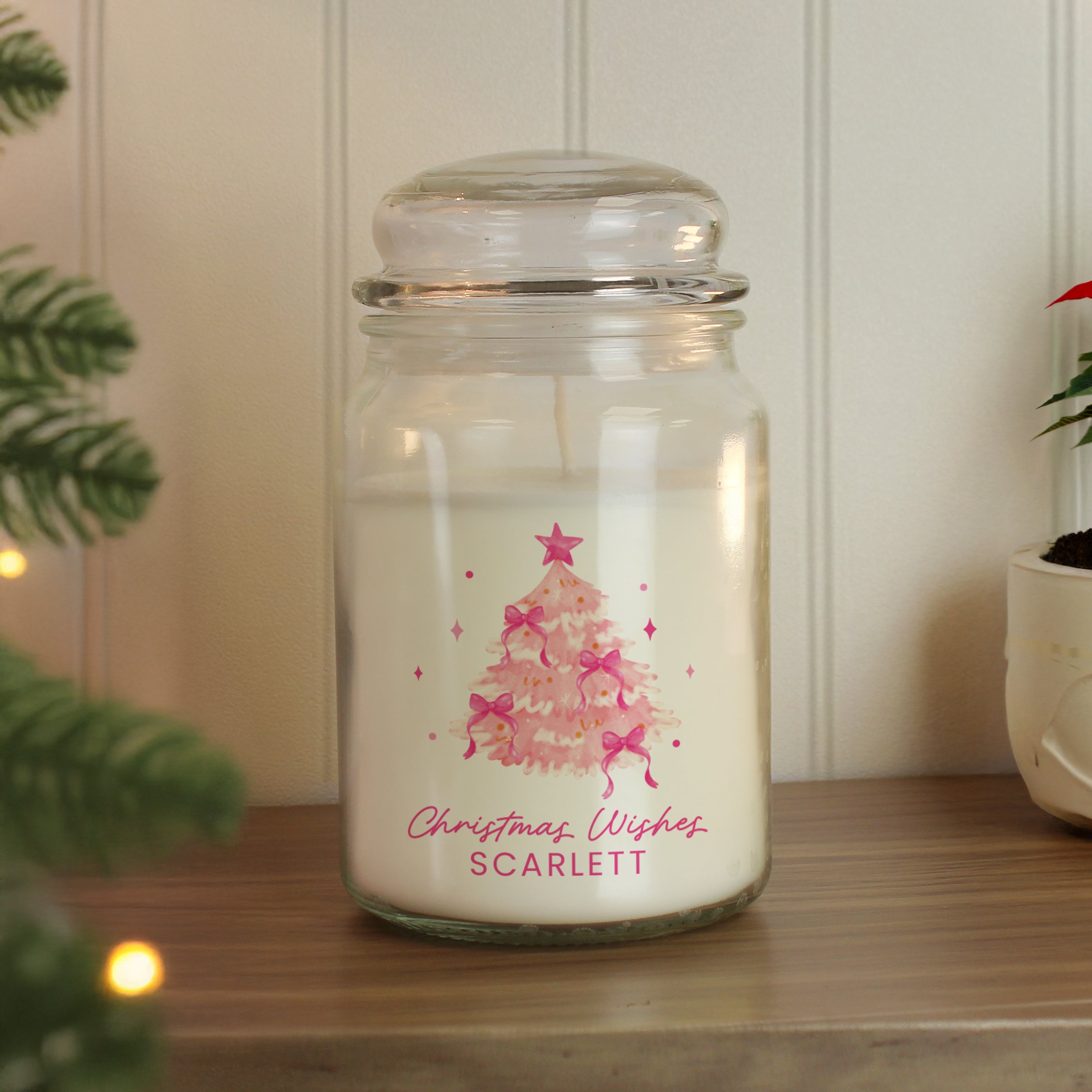 Personalised Pink Christmas Tree Large Candle Jar
