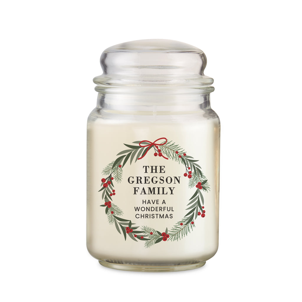 Personalised Christmas Wreath Large Candle Jar