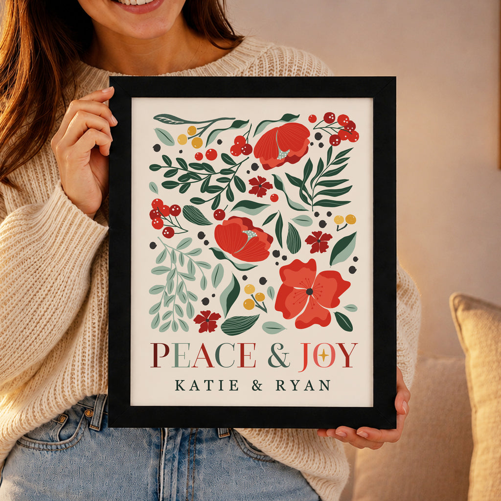 Personalised Poinsettia Black Poster Framed Print