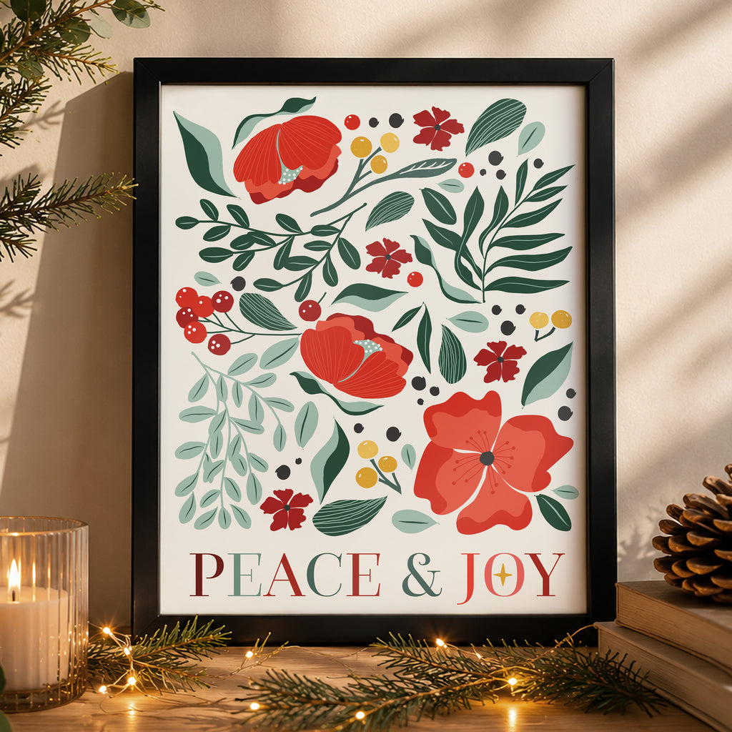 Personalised Poinsettia Black Poster Framed Print