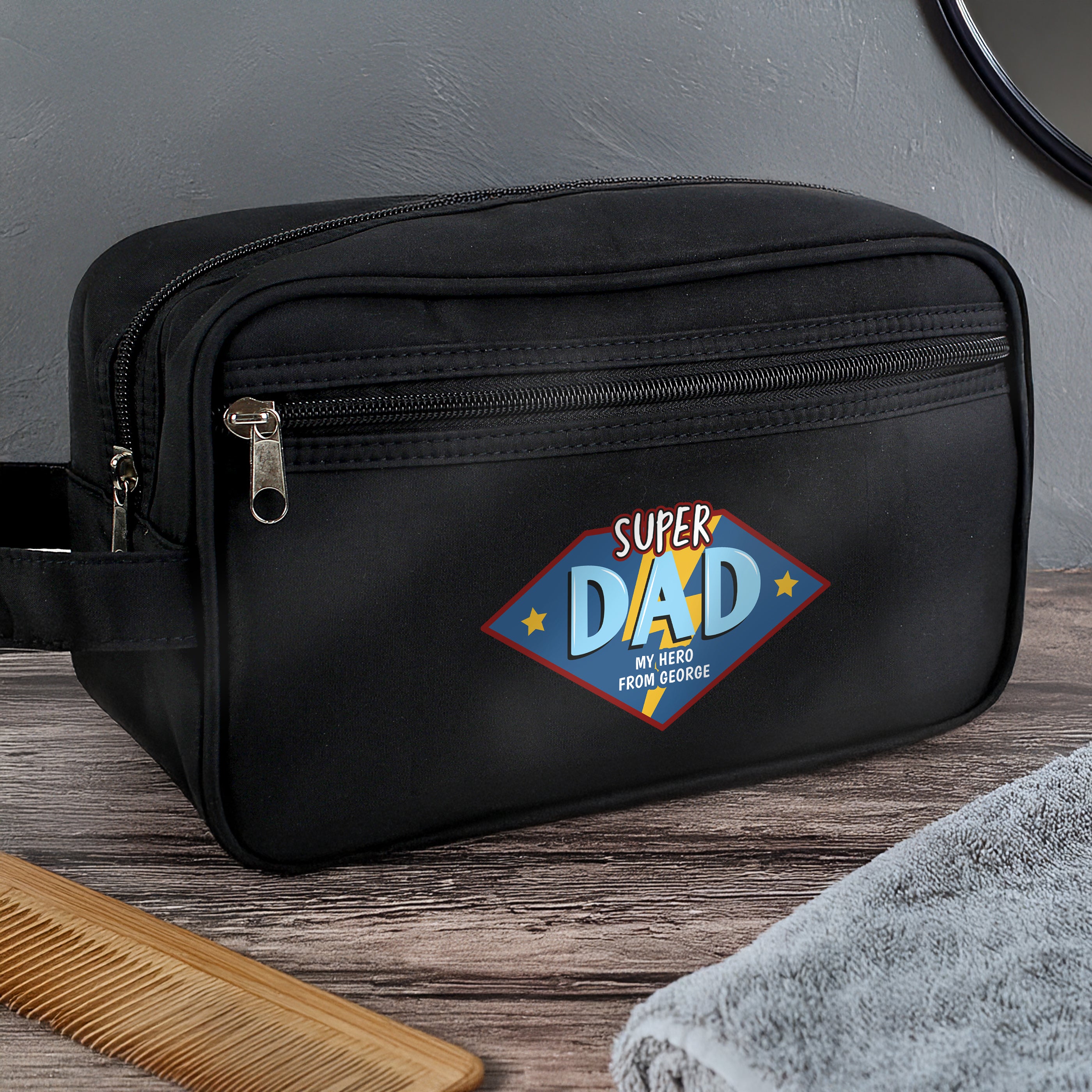 Personalised Super Dad Toiletry Bag