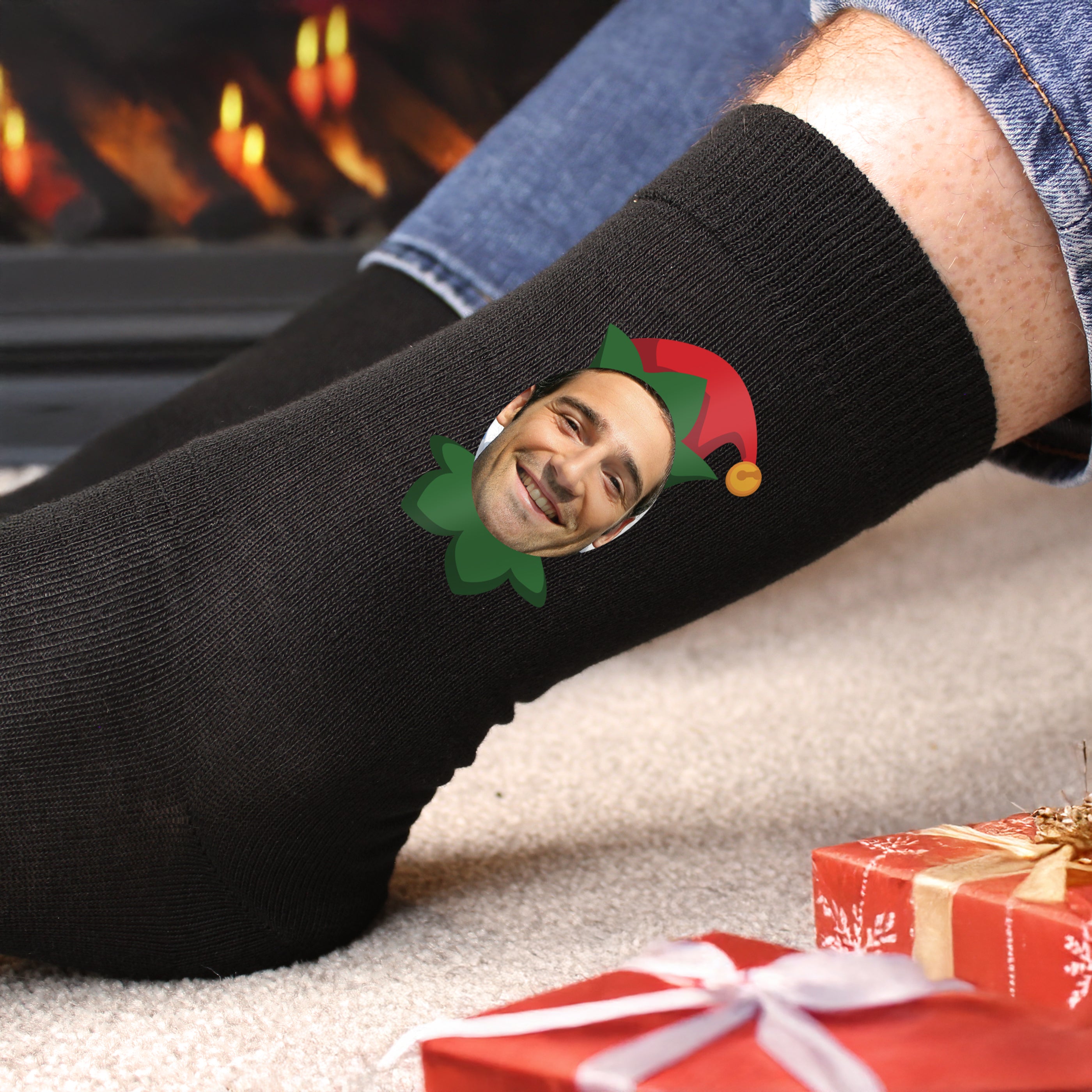 Personalised Photo Upload Elf Christmas Socks