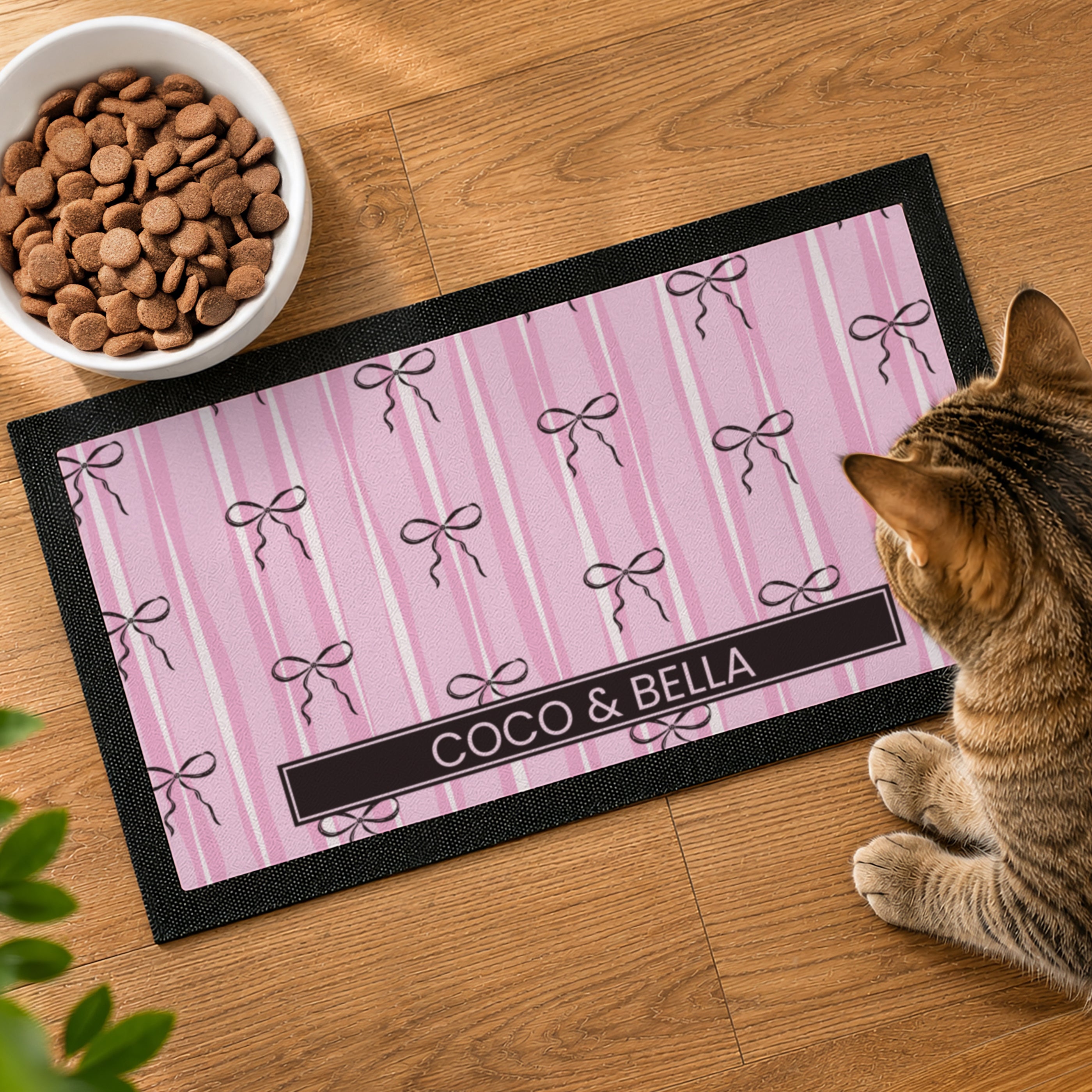 Personalised Pink Bow Pet Bowl Mat