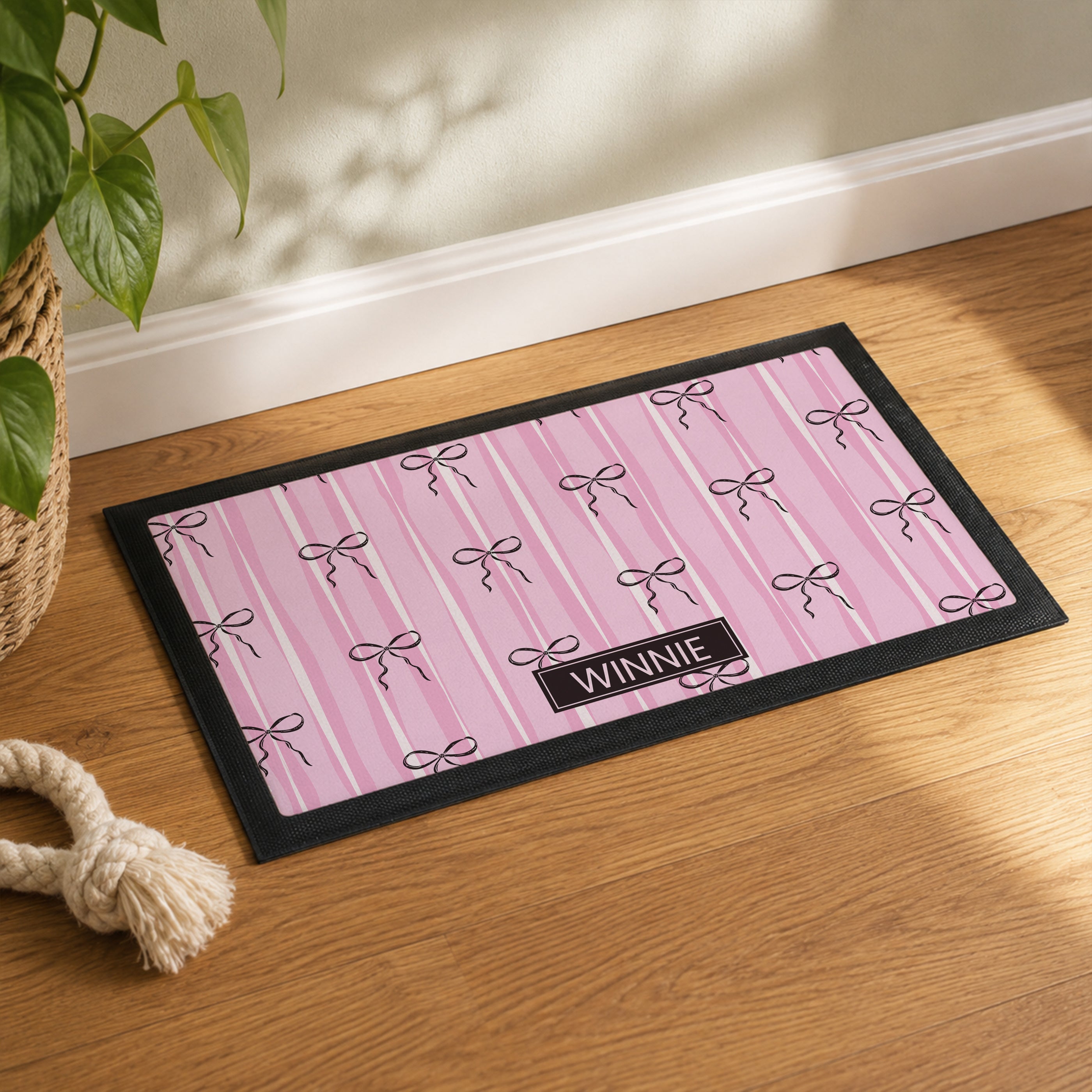 Personalised Pink Bow Pet Bowl Mat