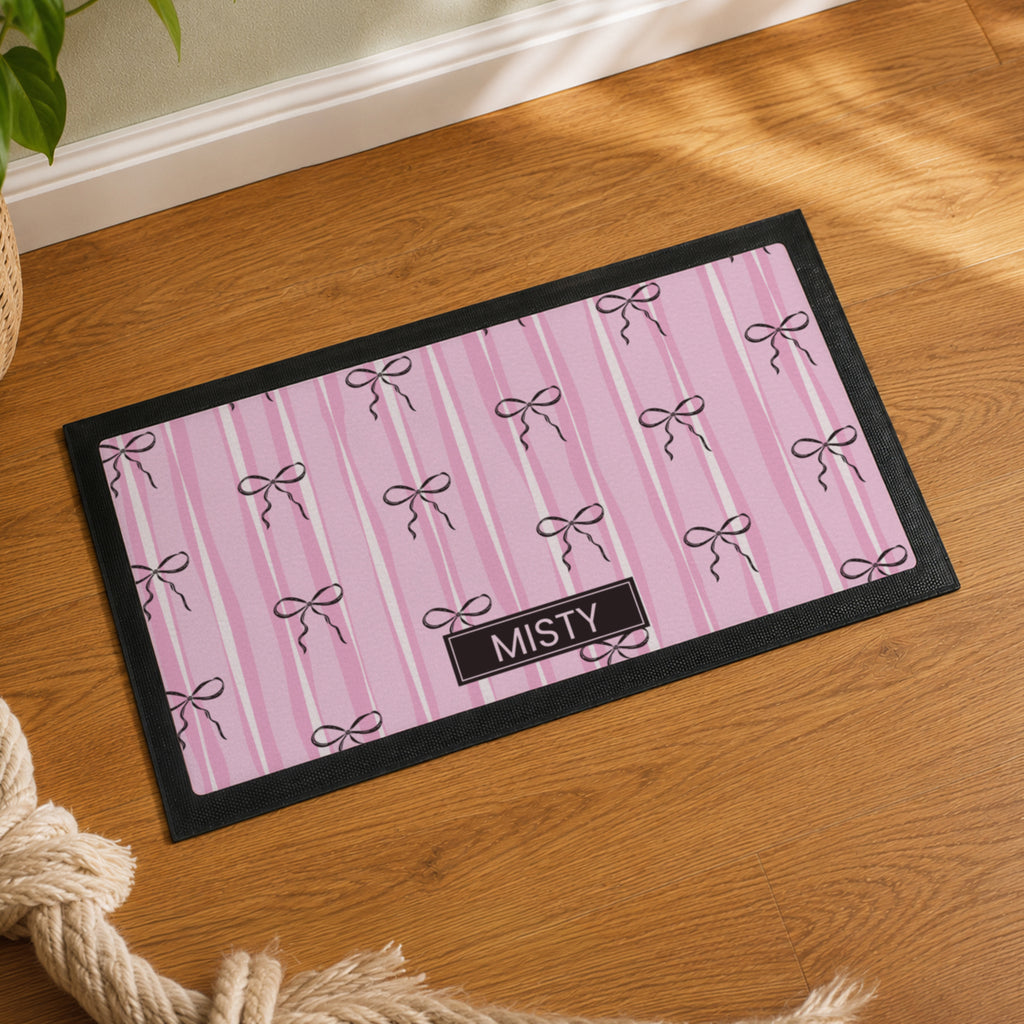 Personalised Pink Bow Pet Bowl Mat