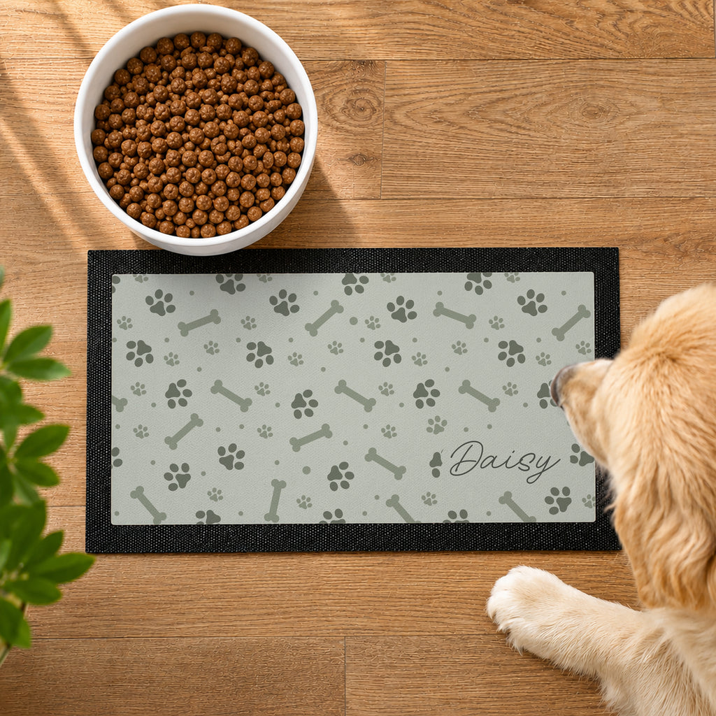 Personalised Grey Dog Icons Pet Bowl Mat