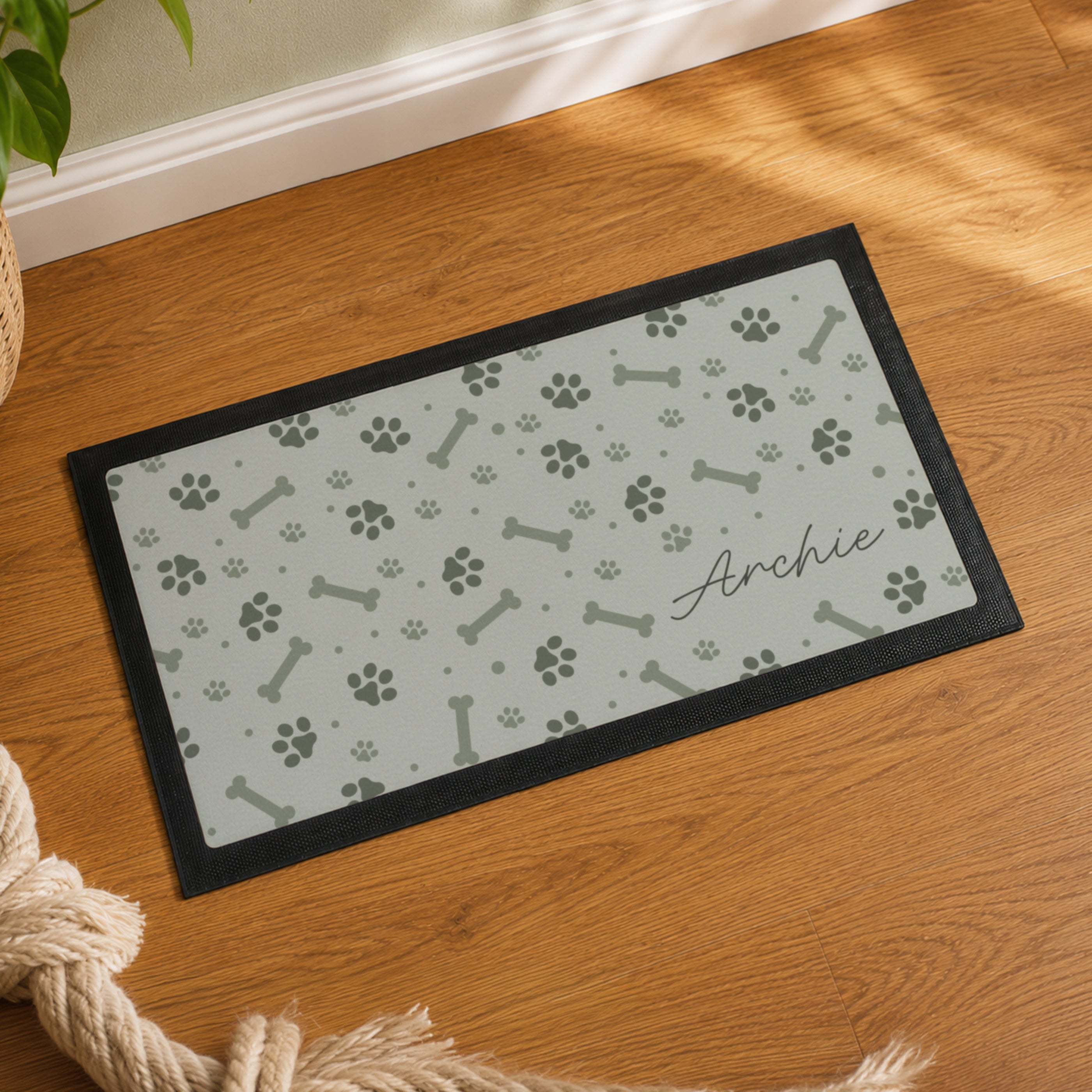 Personalised Grey Dog Icons Pet Bowl Mat