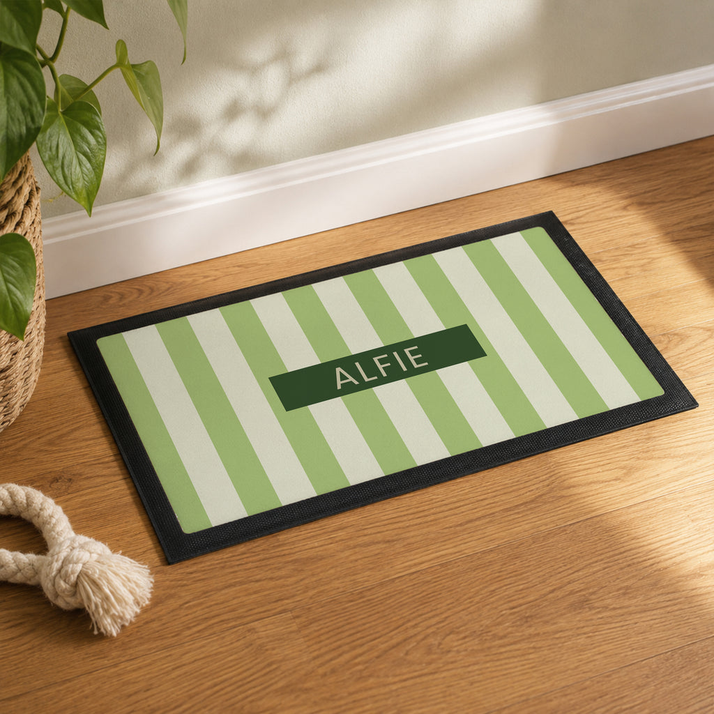 Personalised Green Stripe Pet Bowl Mat