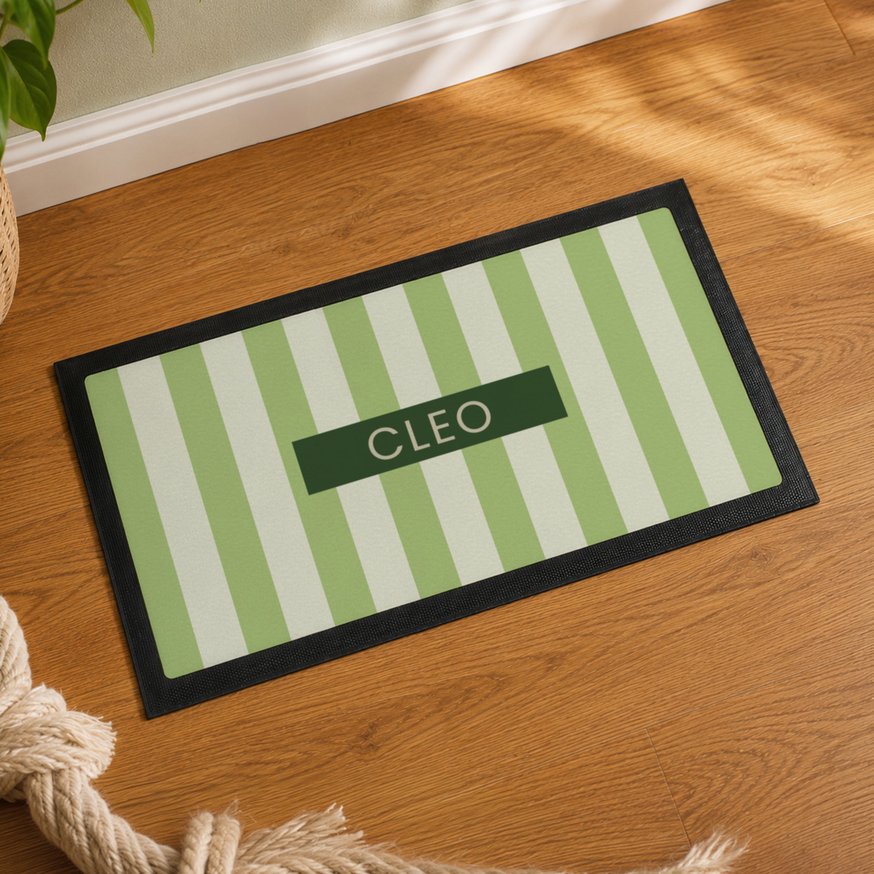 Personalised Green Stripe Pet Bowl Mat