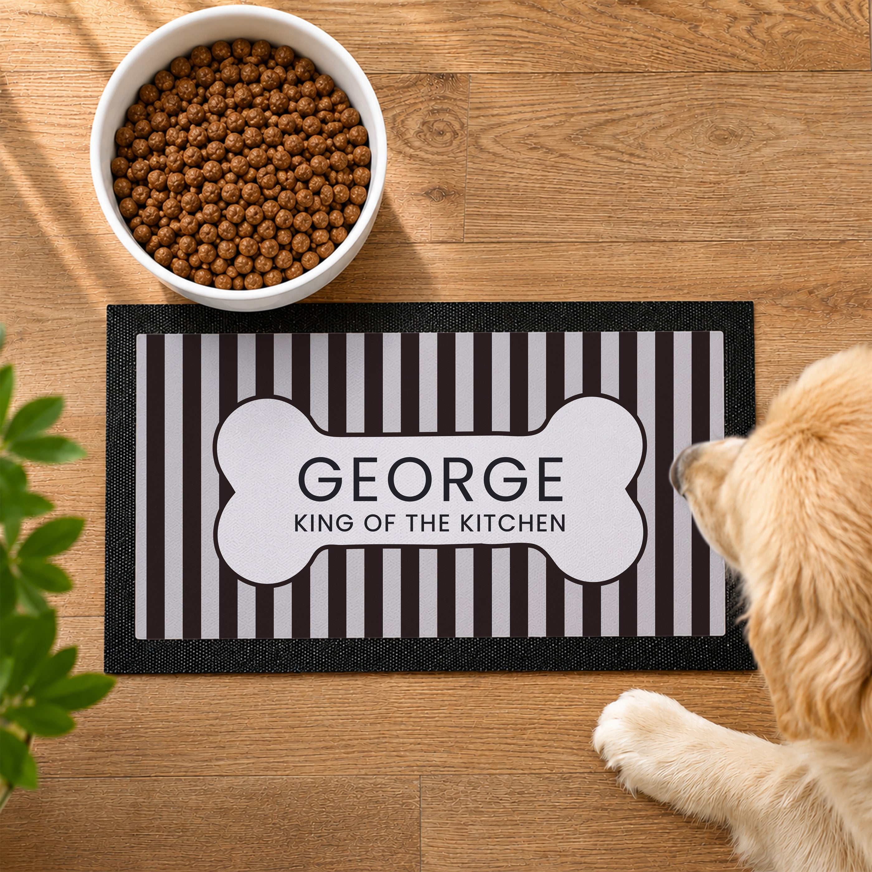 Personalised Black Stripe Pet Bowl Mat