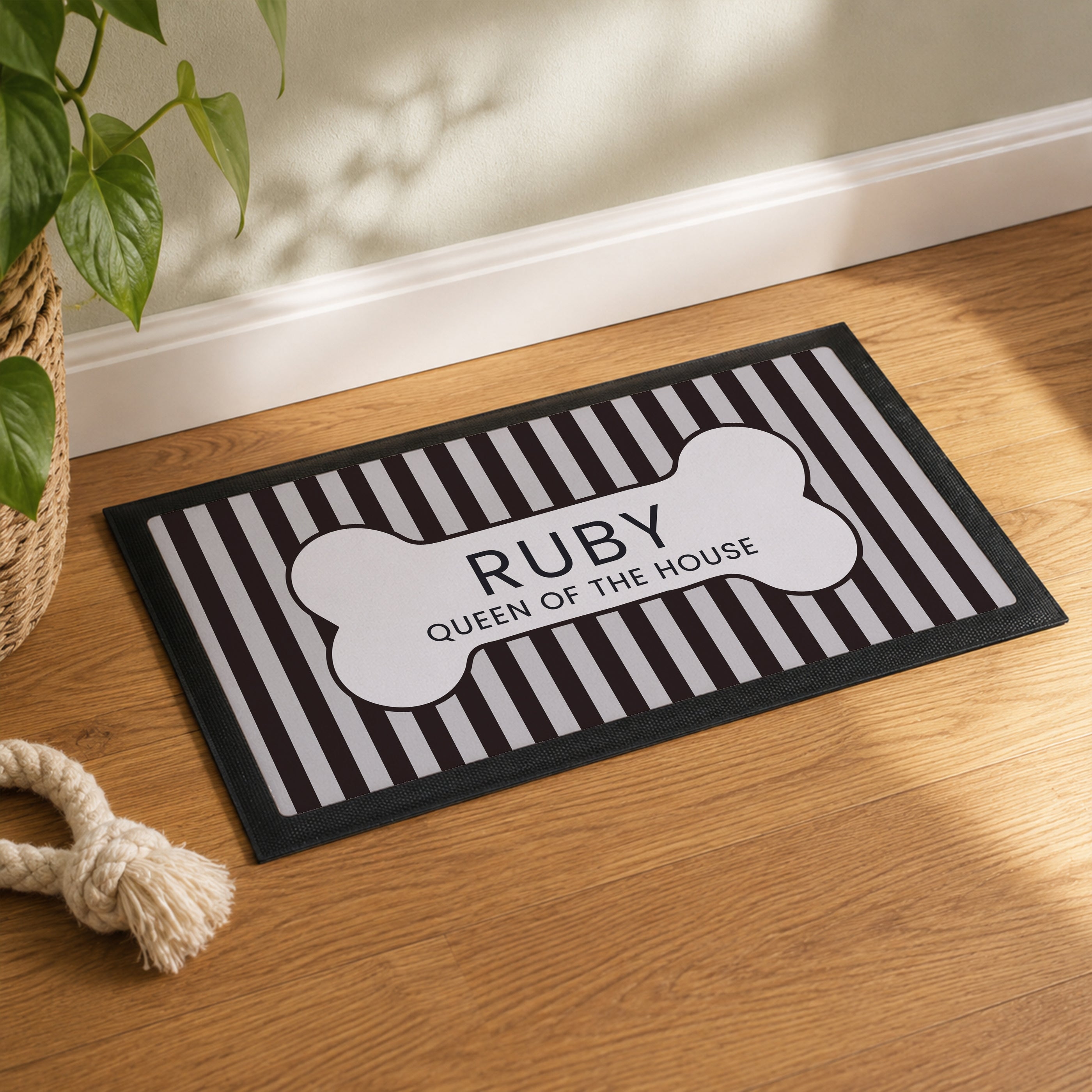 Personalised Black Stripe Pet Bowl Mat