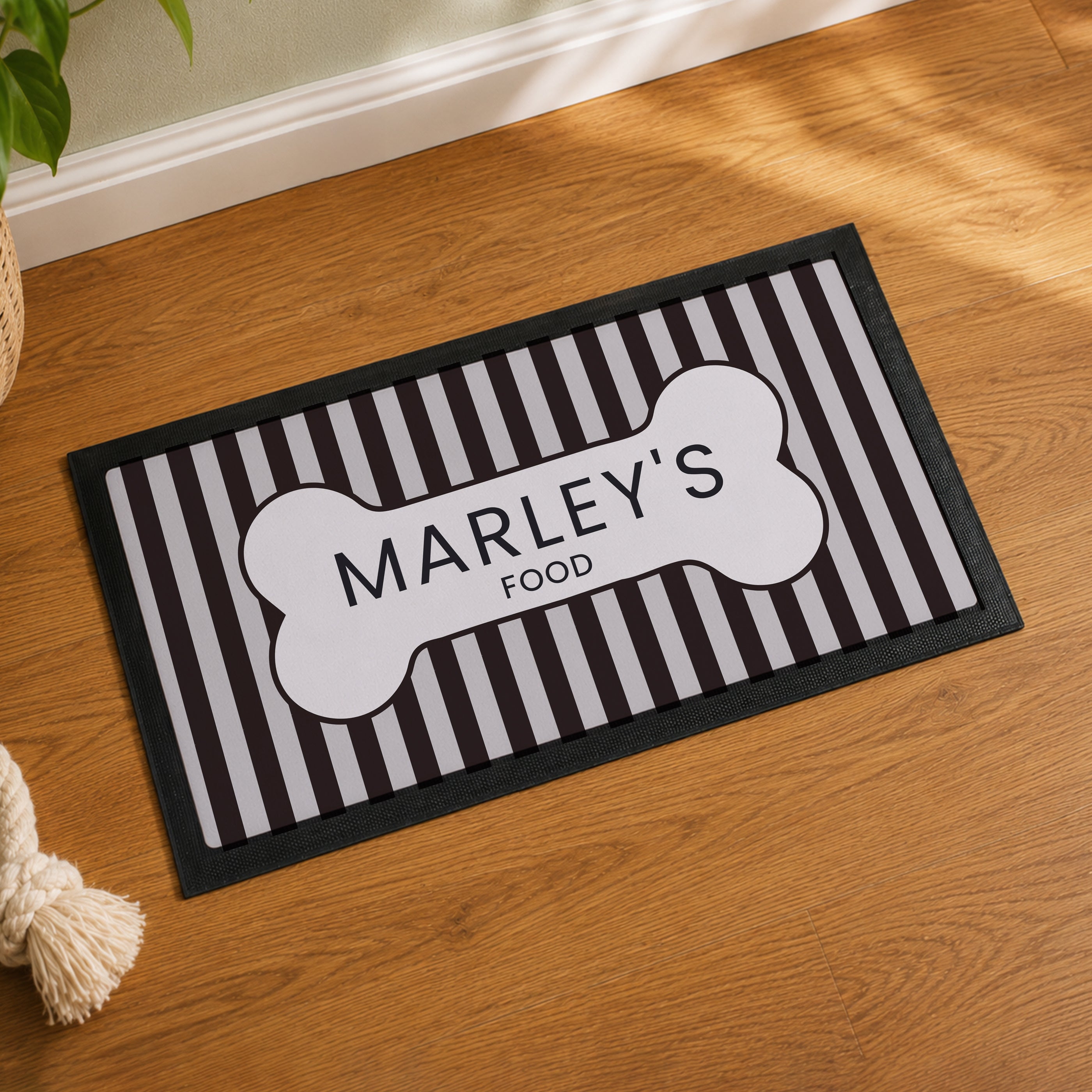 Personalised Black Stripe Pet Bowl Mat