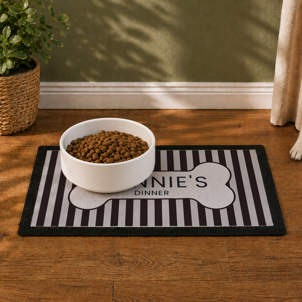 Personalised Black Stripe Pet Bowl Mat