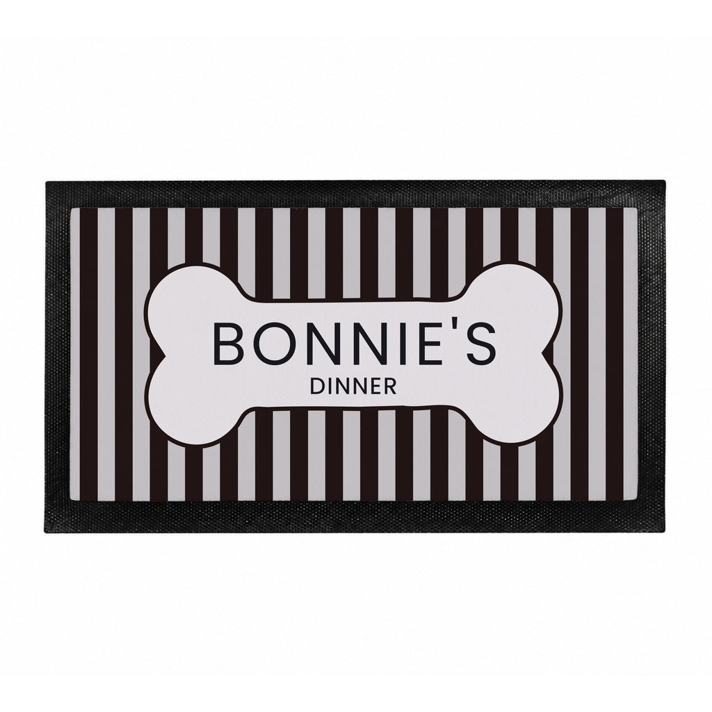 Personalised Black Stripe Pet Bowl Mat