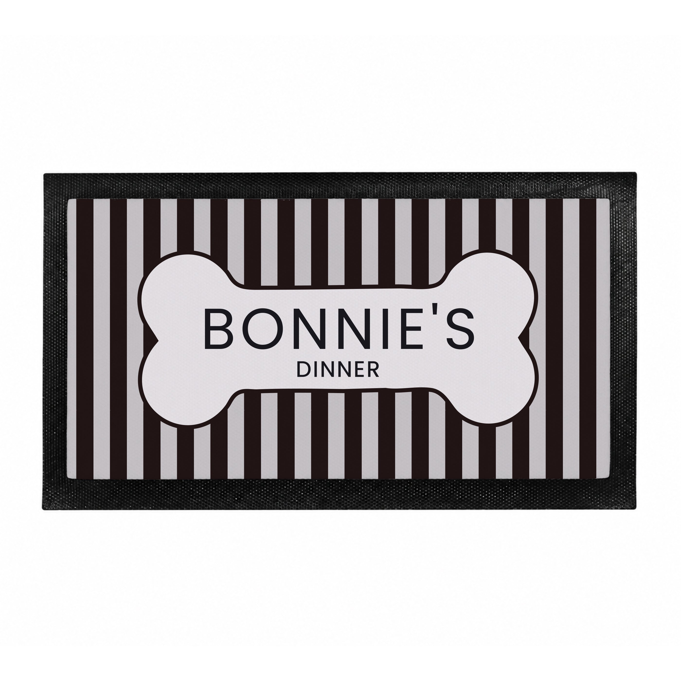 Personalised Black Stripe Pet Bowl Mat