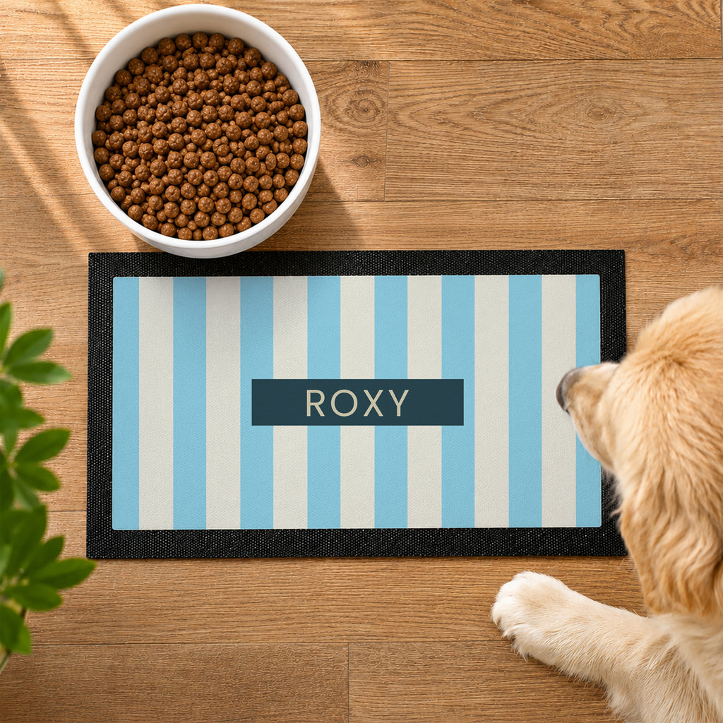 Personalised Blue Stripe Pet Bowl Mat