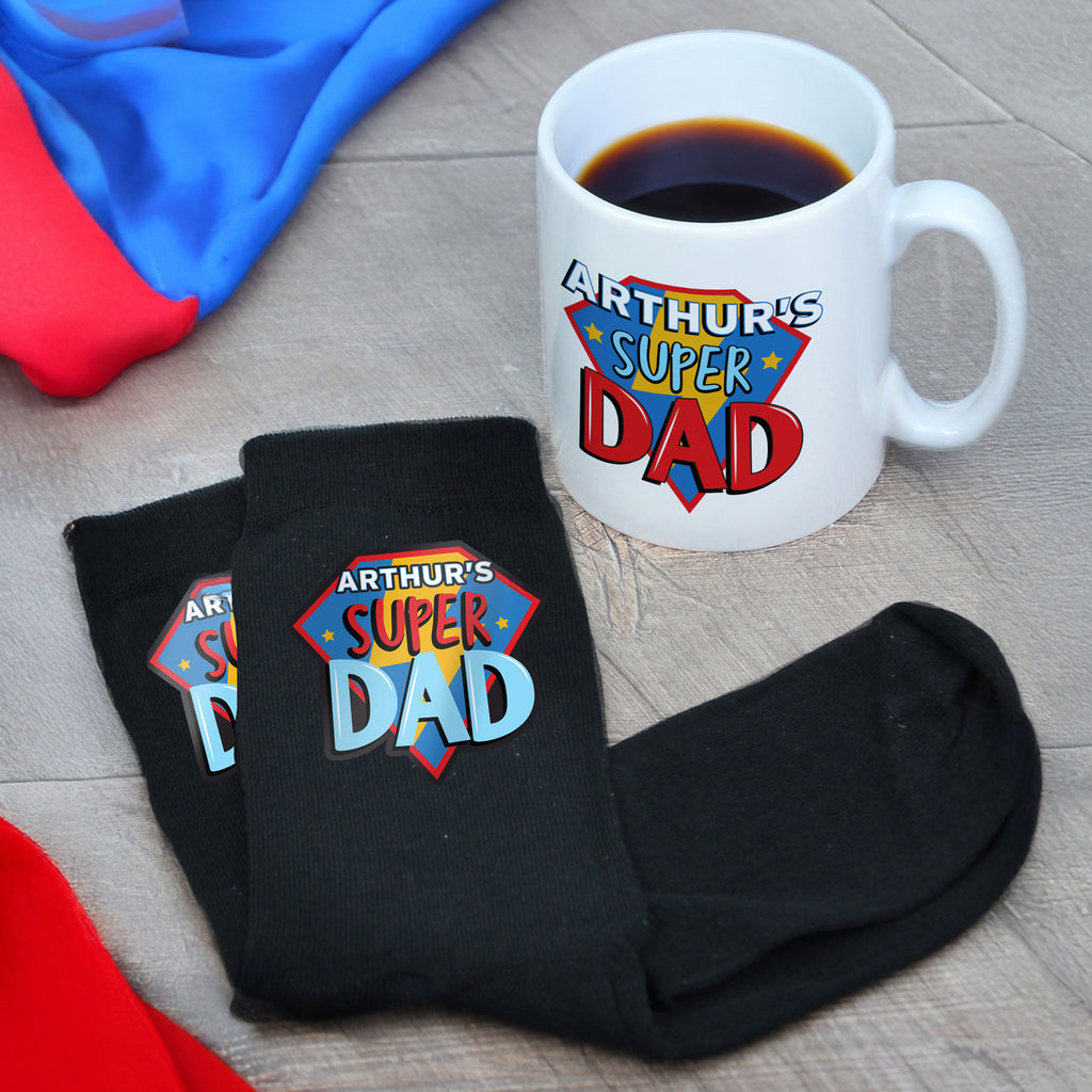 Personalised Super Dad Mug & Socks Set