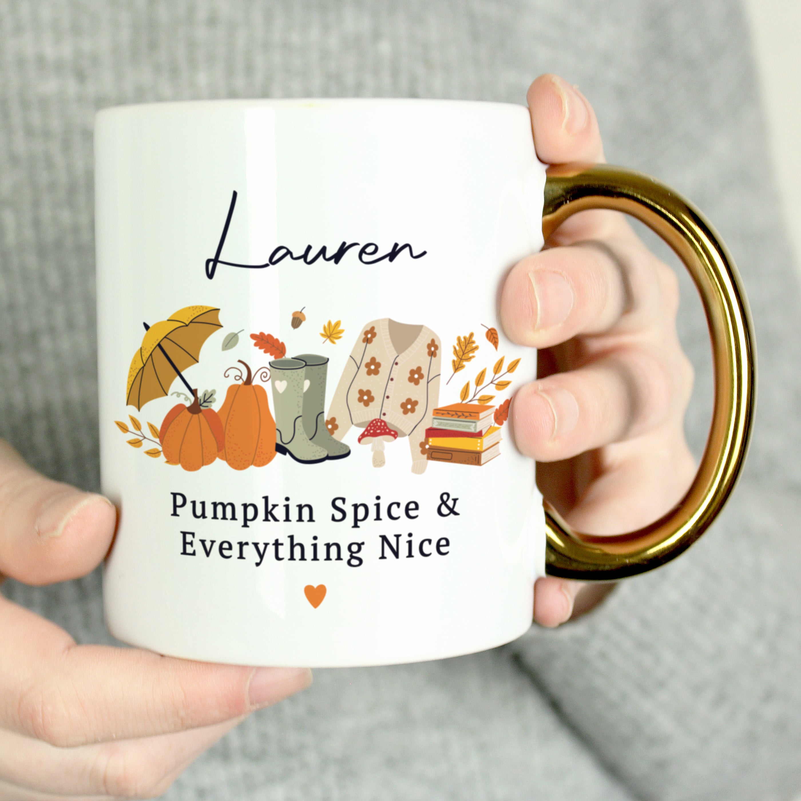Personalised Autumn Gold Handled Mug