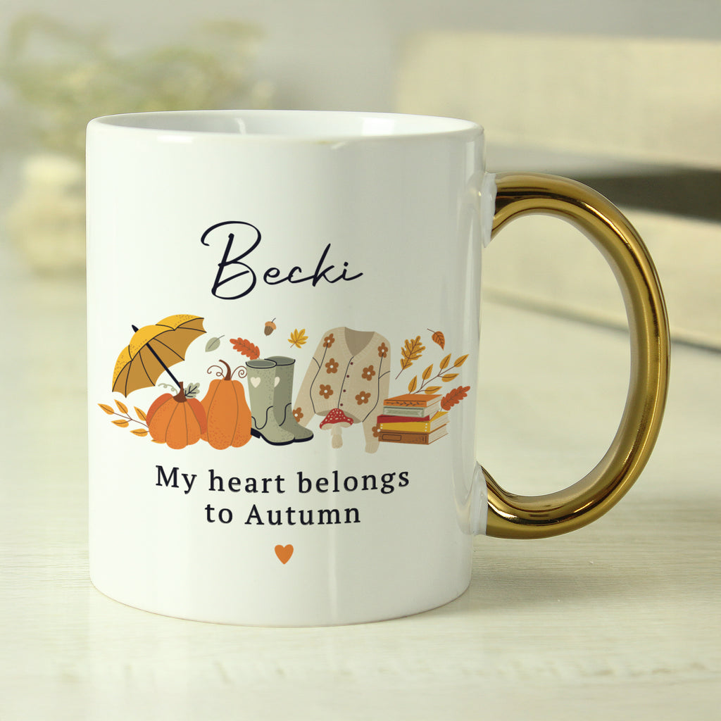 Personalised Autumn Gold Handled Mug