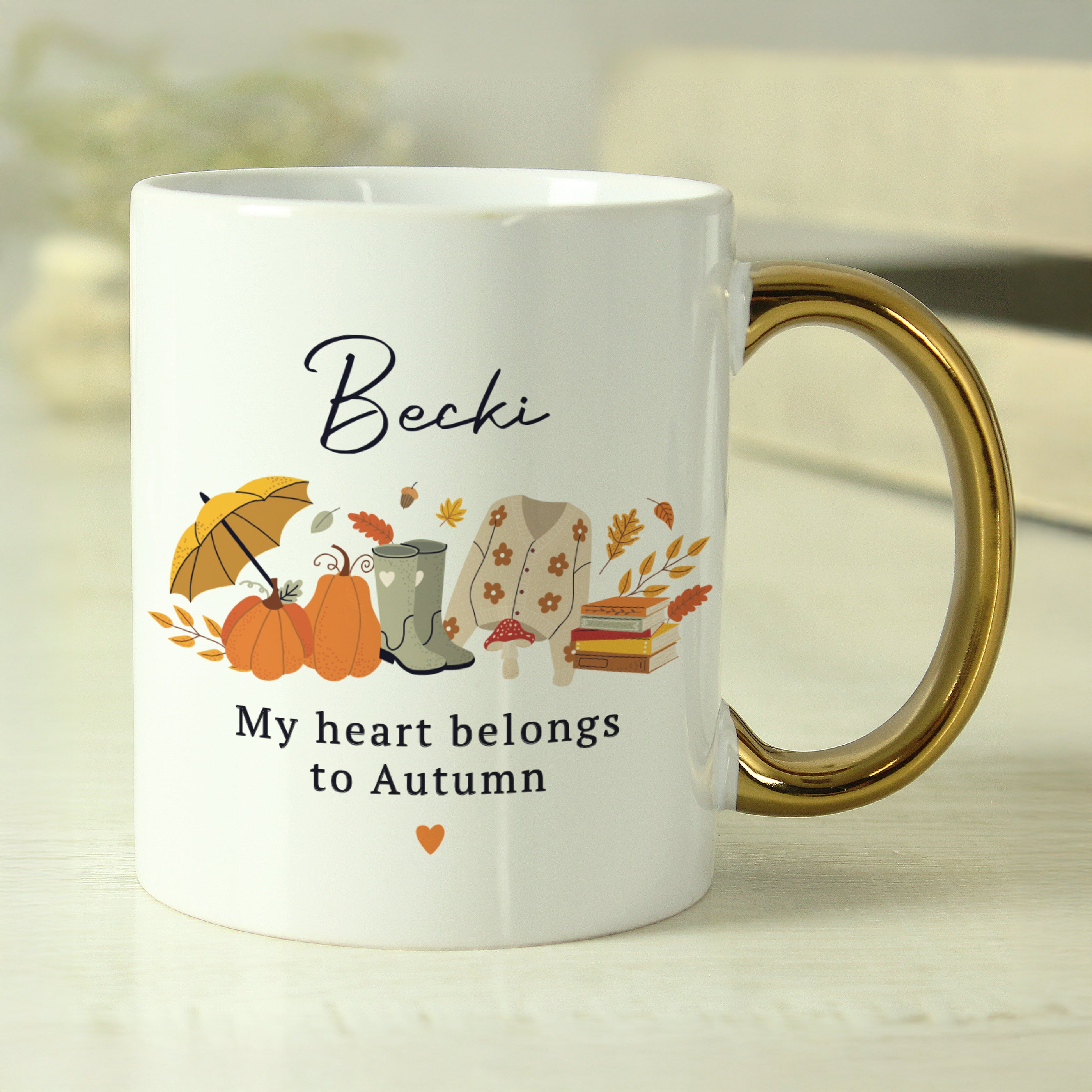 Personalised Autumn Gold Handled Mug