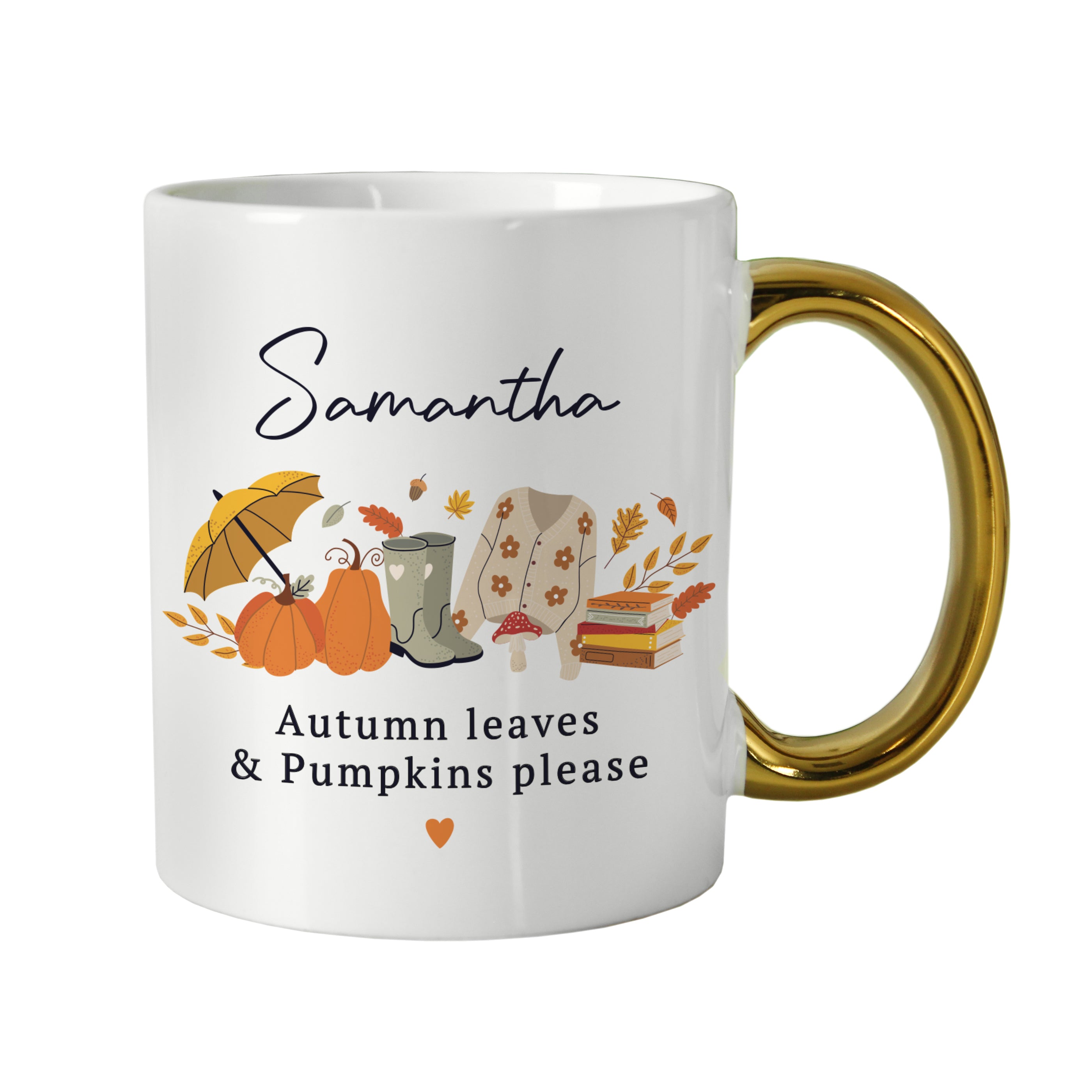 Personalised Autumn Gold Handled Mug