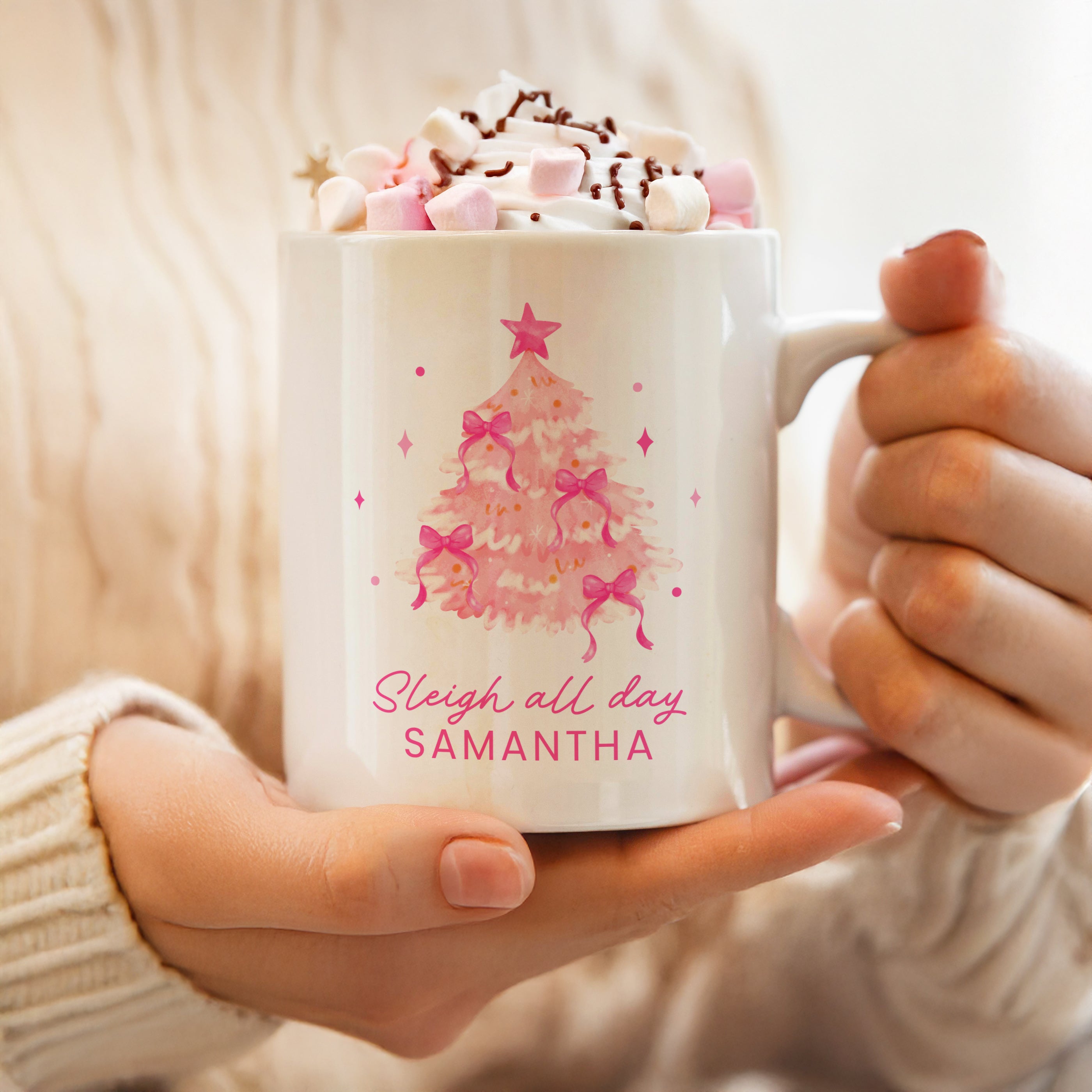 Personalised Pink Christmas Tree Mug