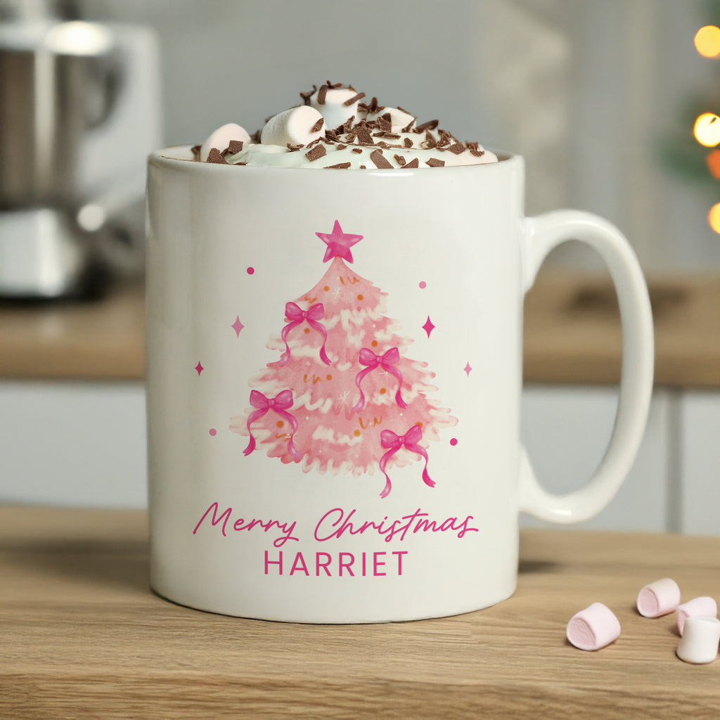 Personalised Pink Christmas Tree Mug