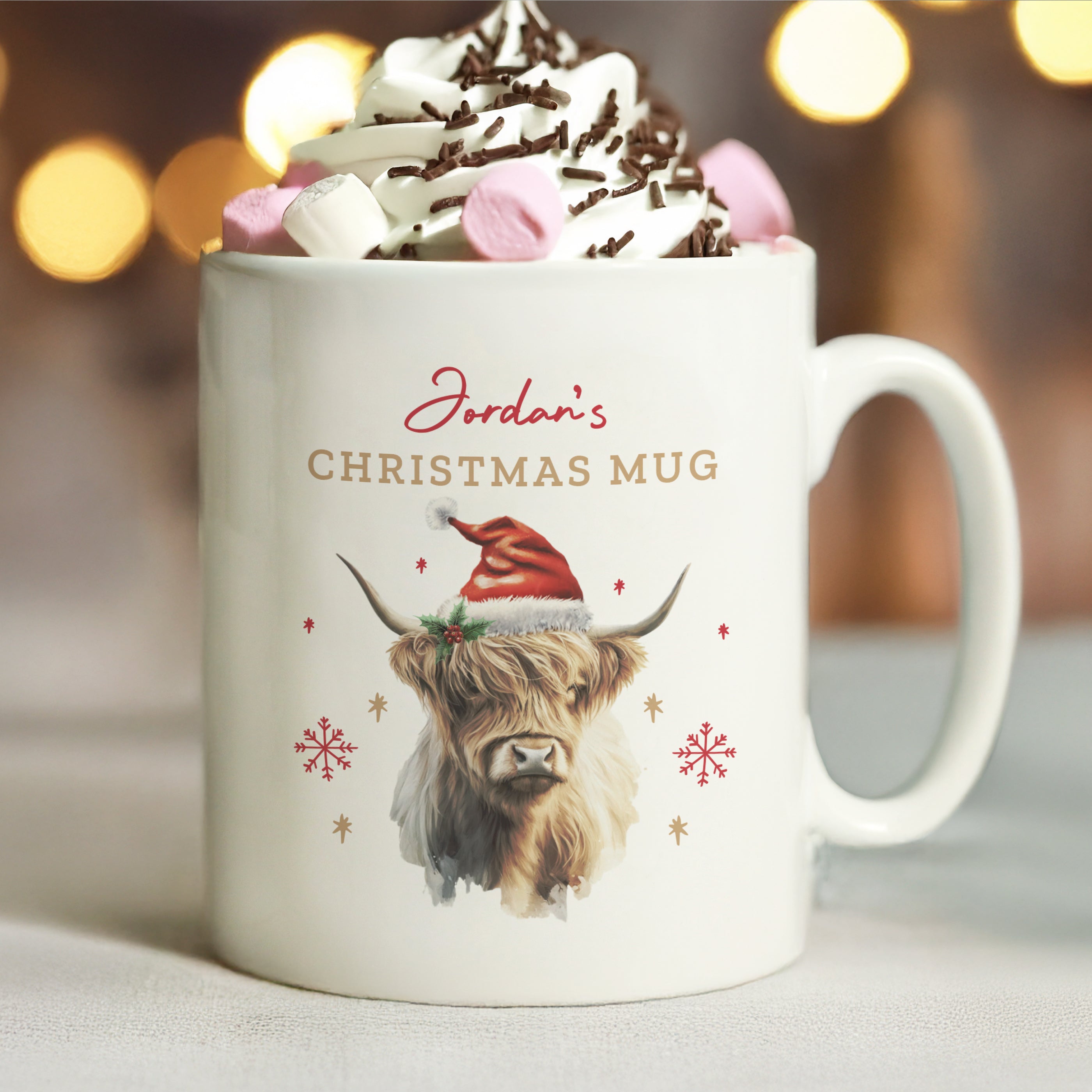 Personalised Highland Cow Christmas Mug