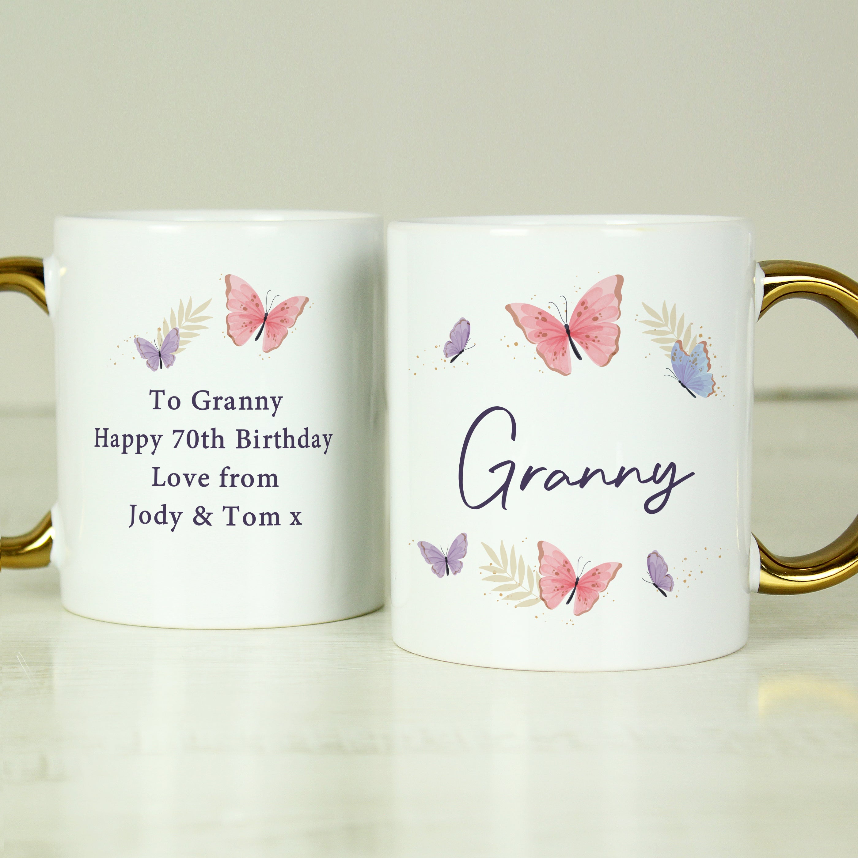Personalised Butterfly Gold Handled Mug