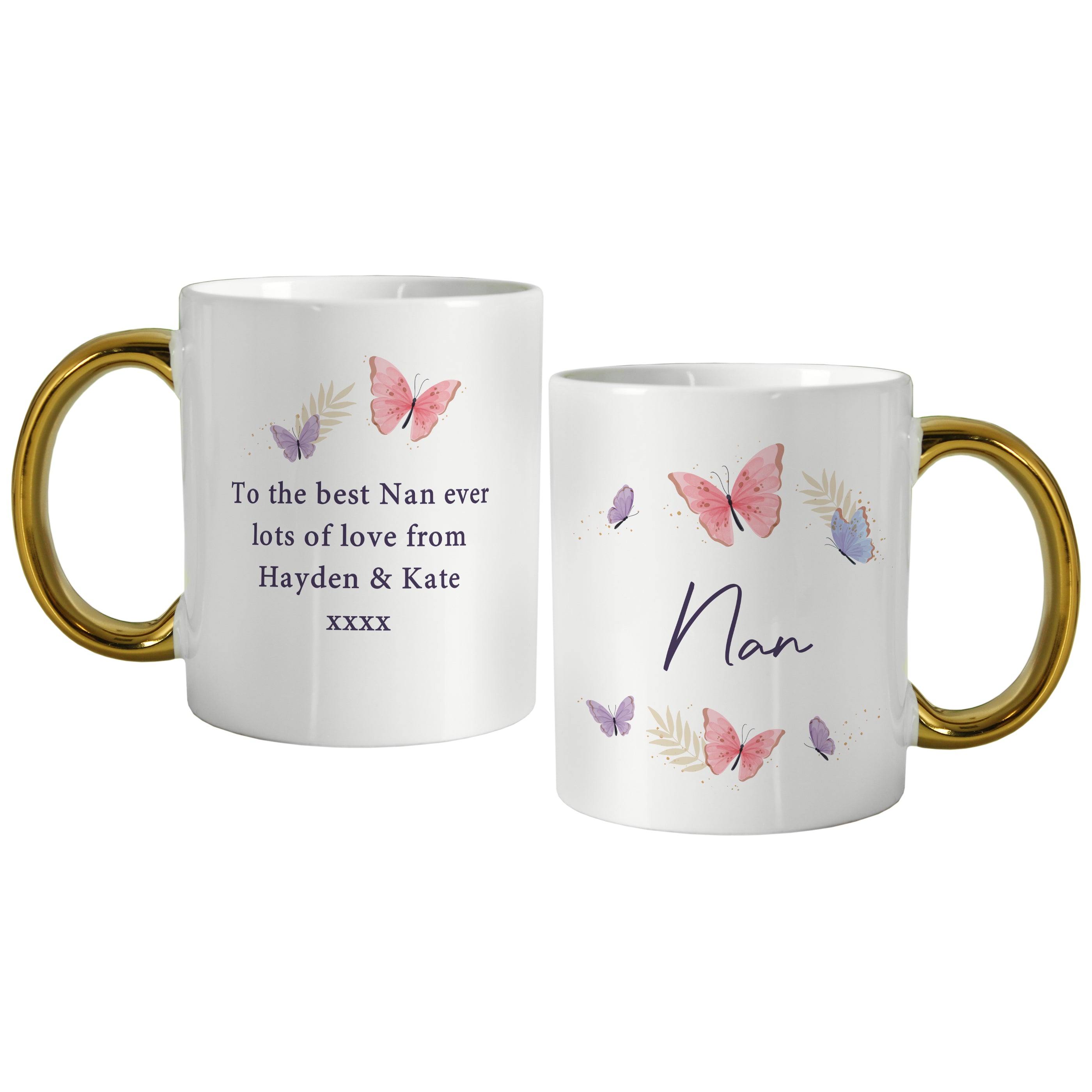 Personalised Butterfly Gold Handled Mug
