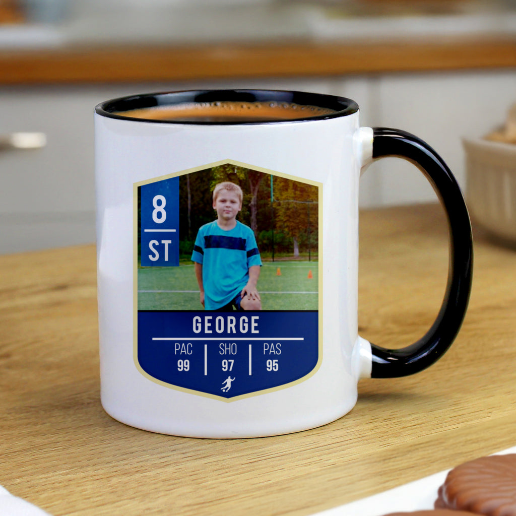 Personalised Photo Upload Football Black Handle Mug