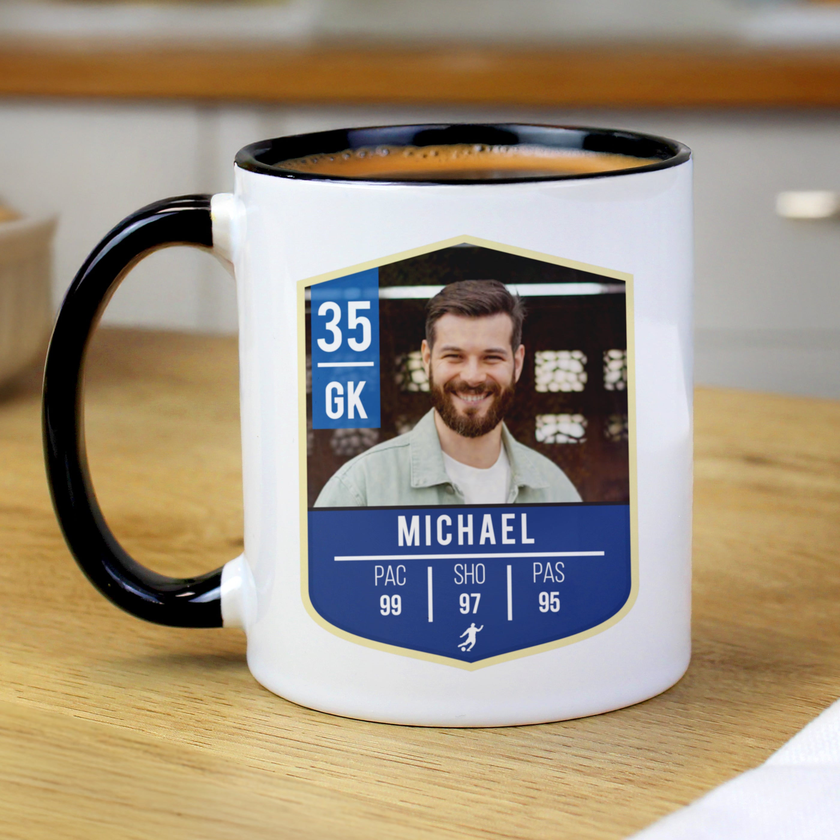 Personalised Photo Upload Football Black Handle Mug