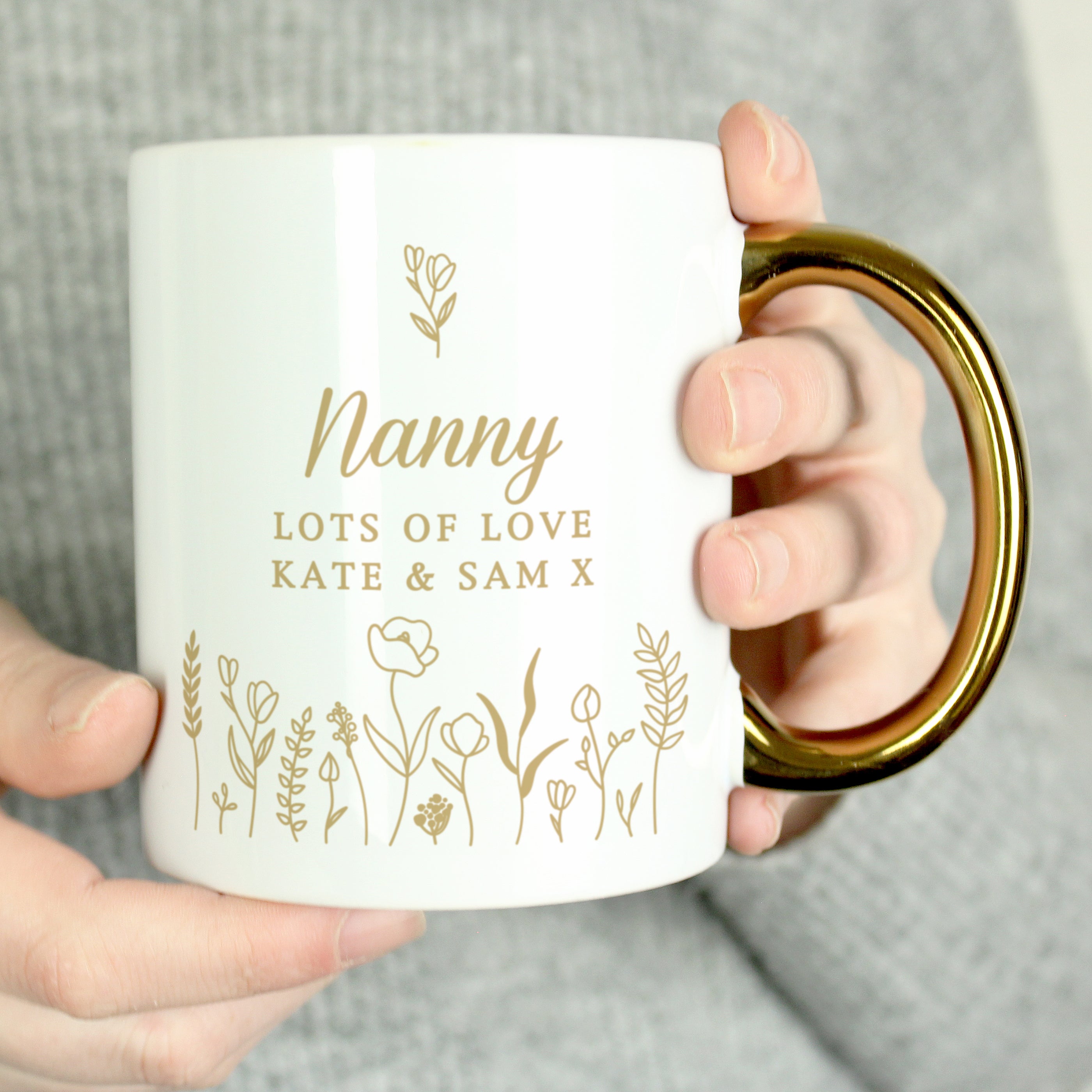 Personalised Floral Gold Handle Mug