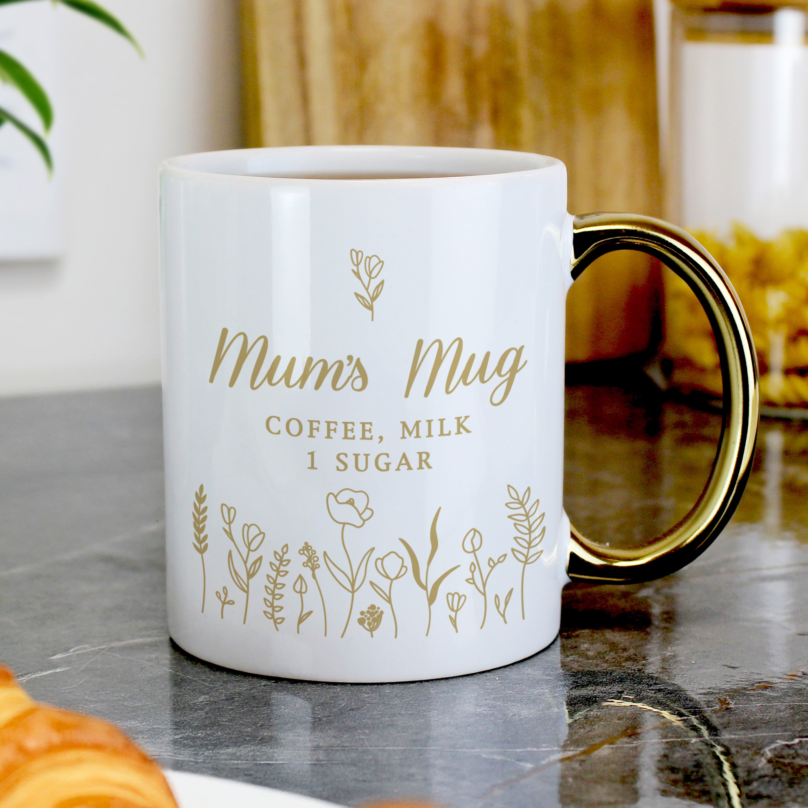 Personalised Floral Gold Handle Mug