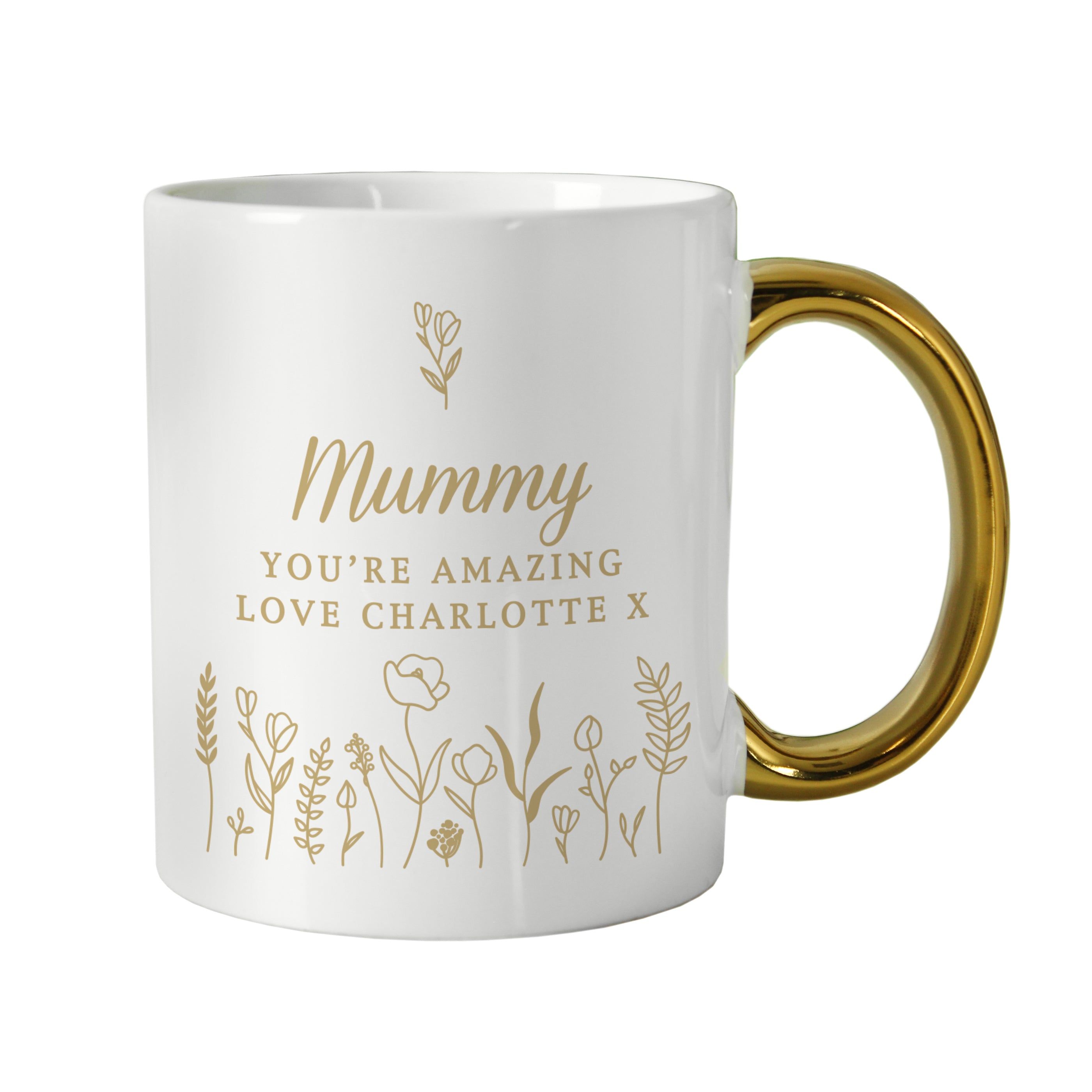 Personalised Floral Gold Handle Mug