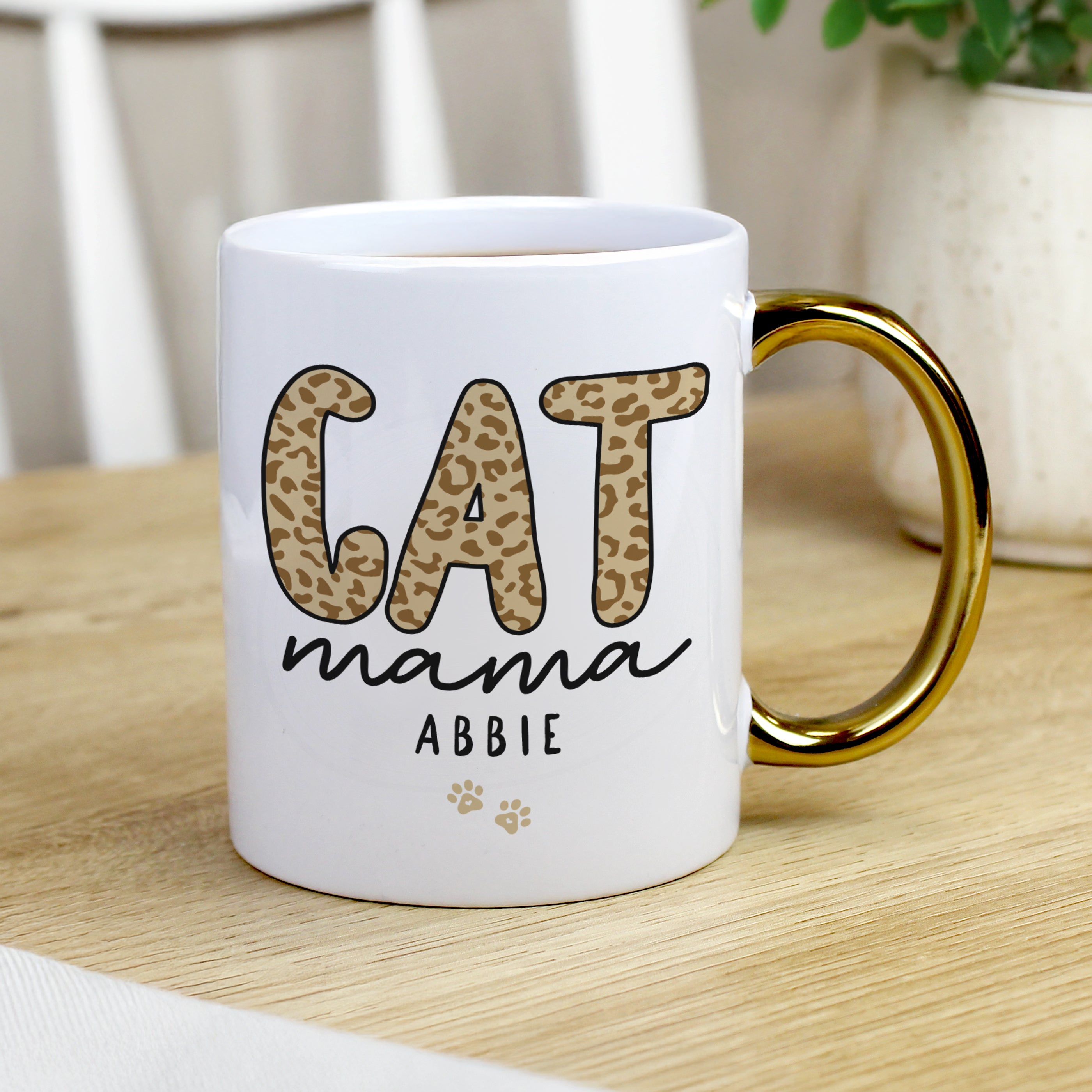 Personalised Cat Mama Gold Handle Mug
