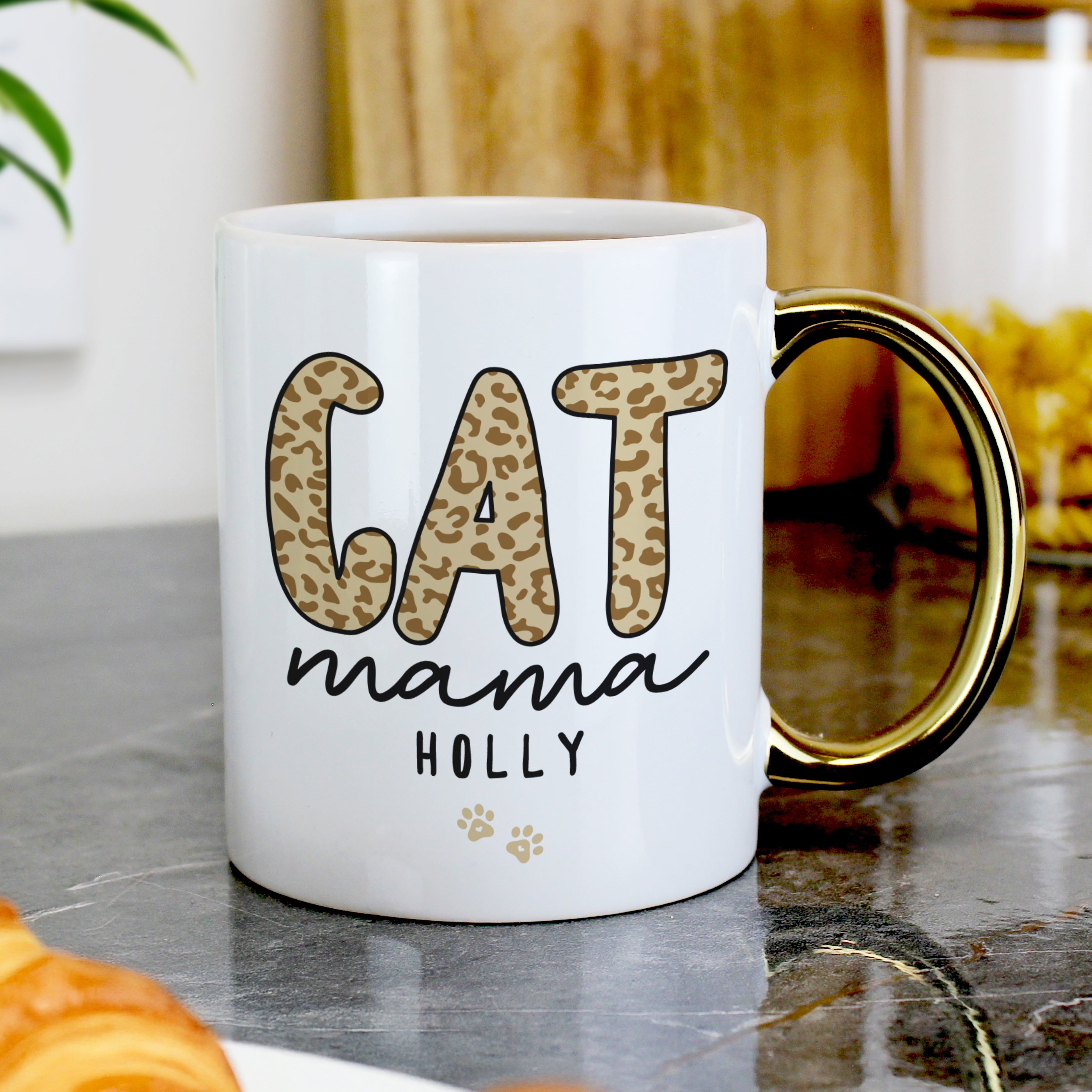 Personalised Cat Mama Gold Handle Mug