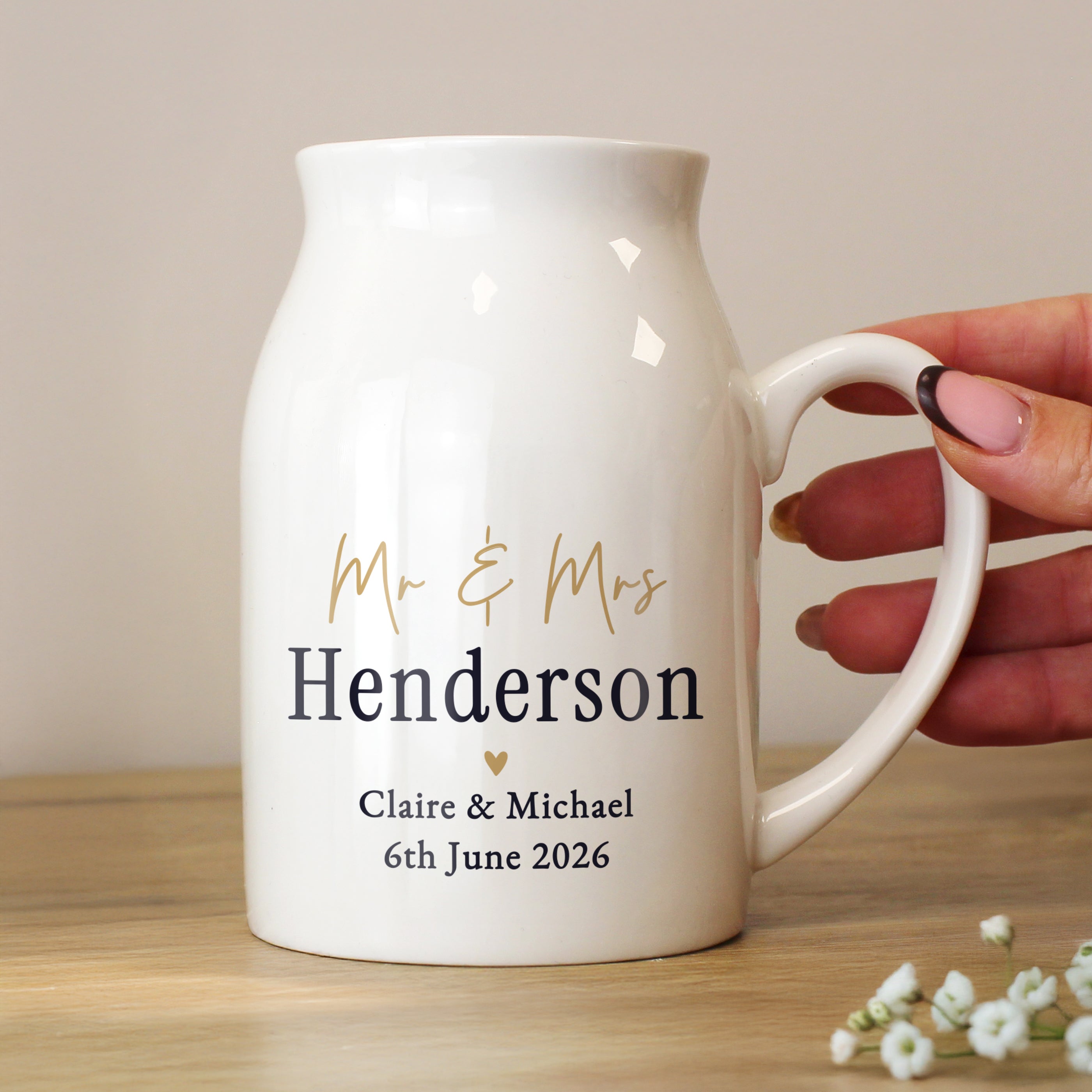 Personalised Black & Gold Free Text Jug Vase