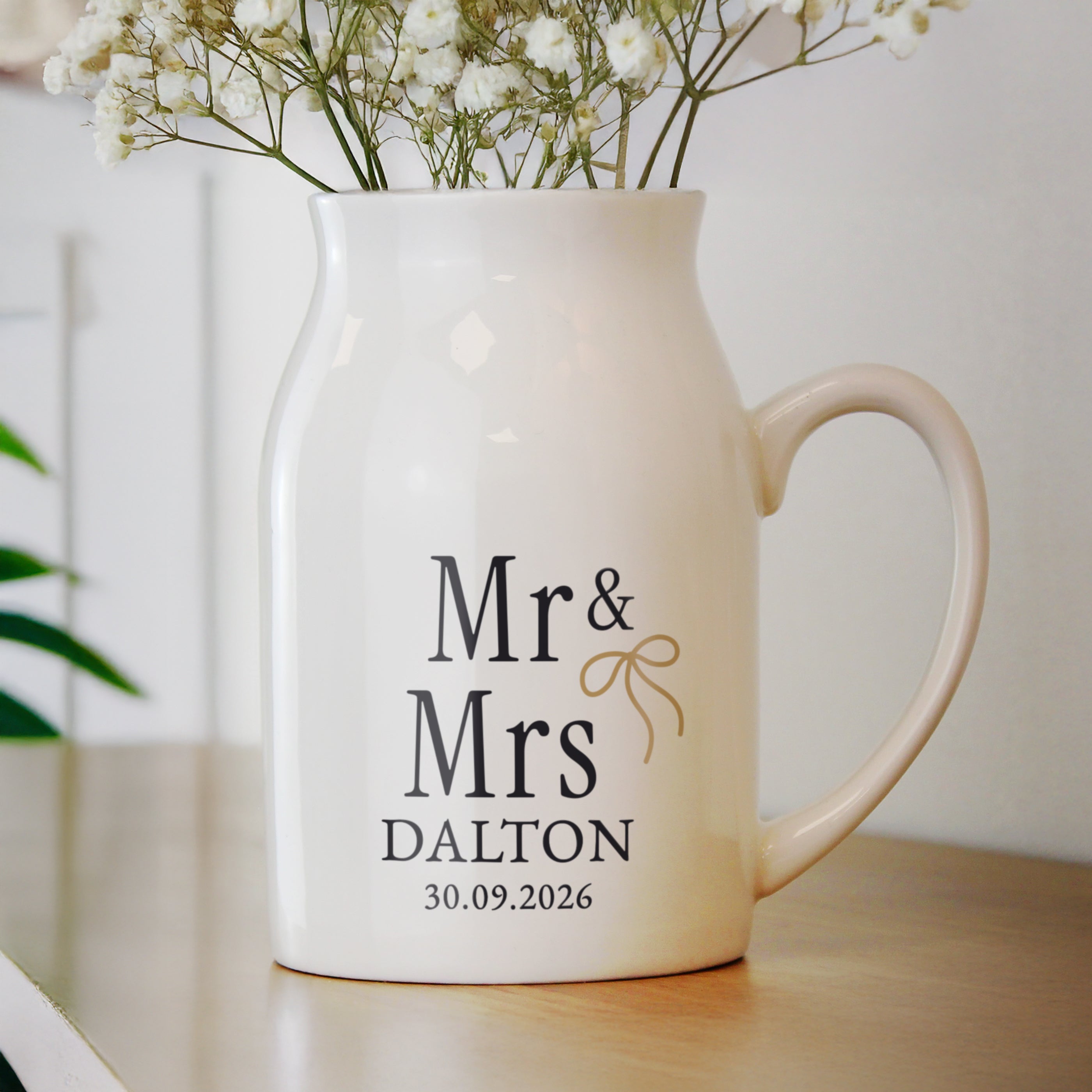 Personalised Black & Gold Couples Jug Vase