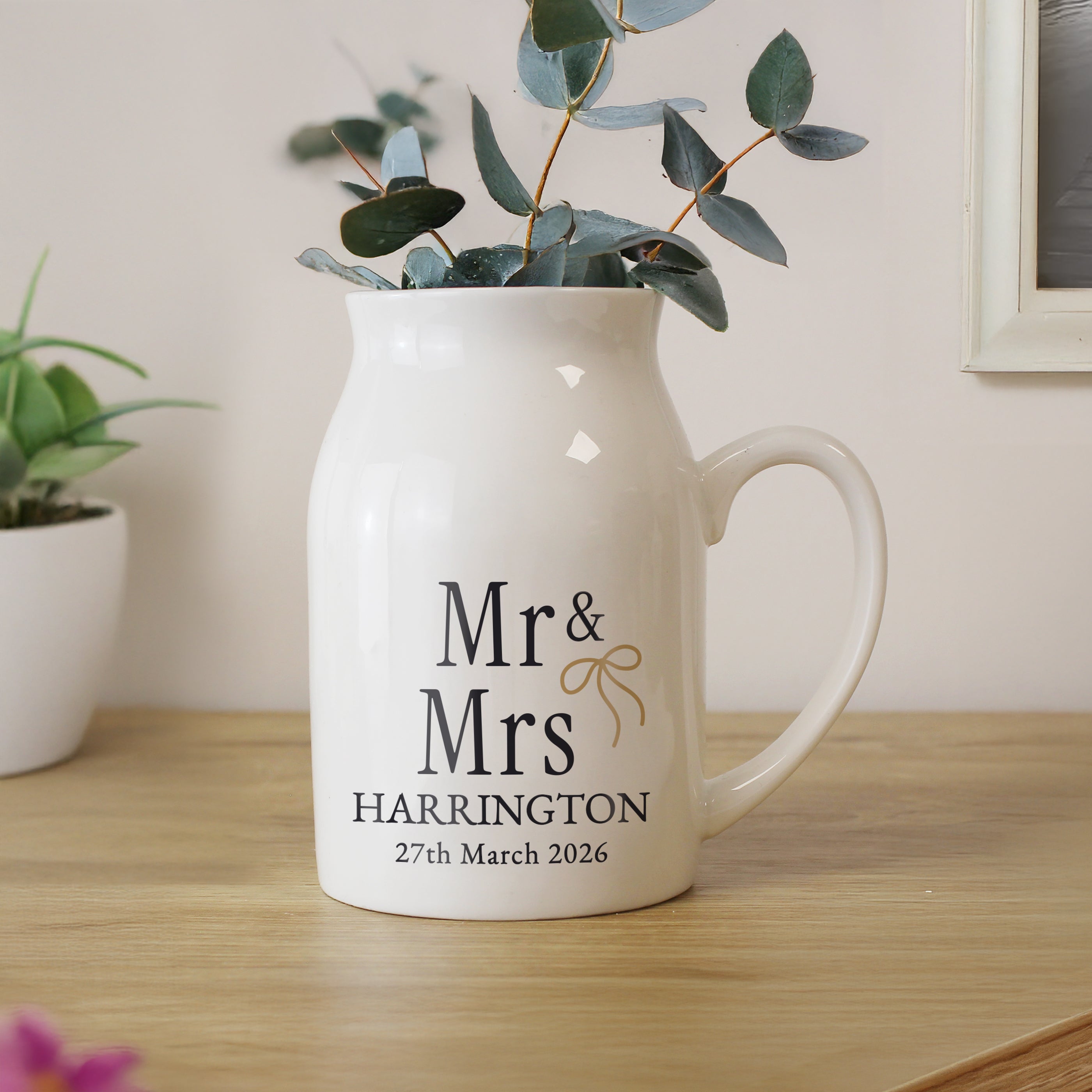 Personalised Black & Gold Couples Jug Vase