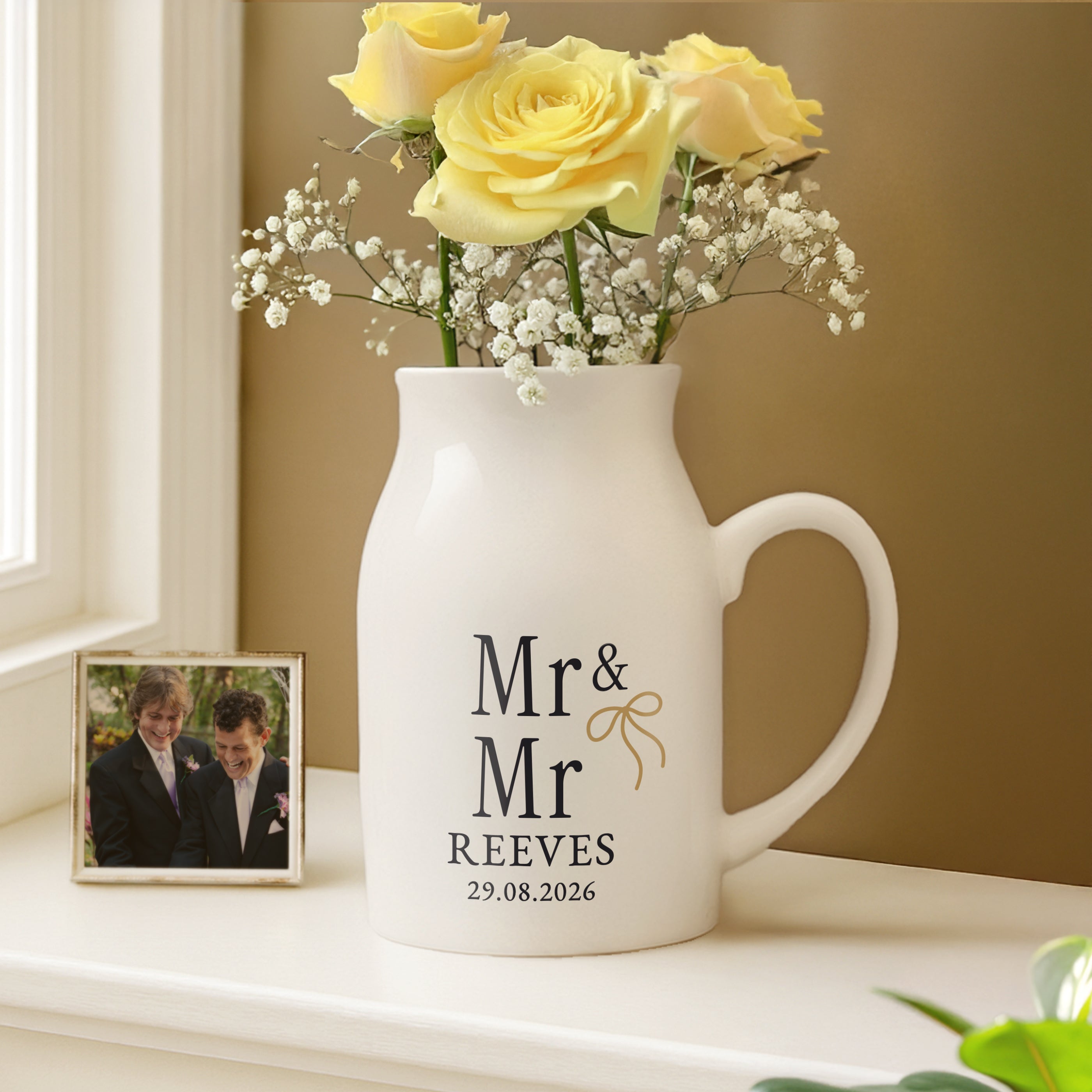 Personalised Black & Gold Couples Jug Vase