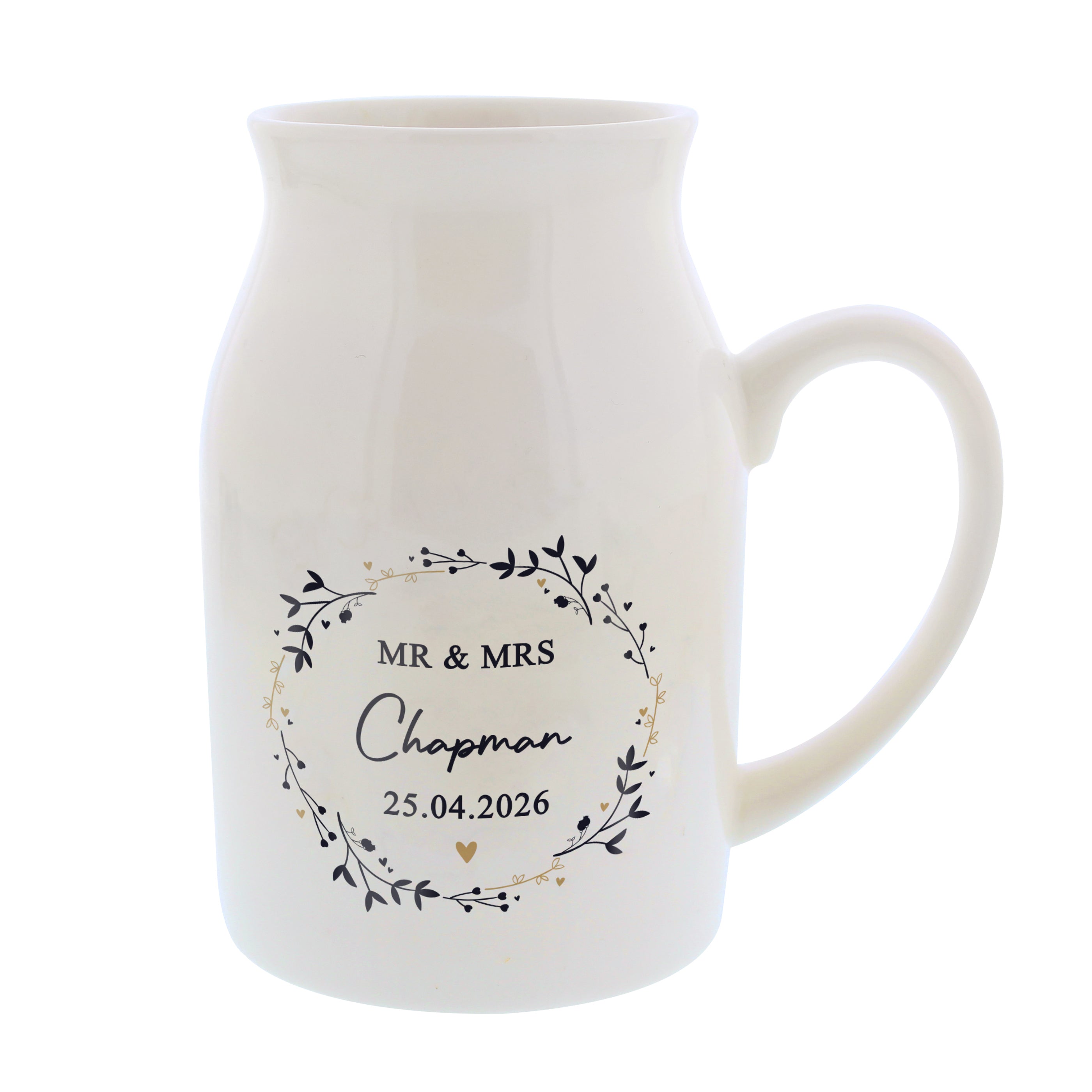 Personalised Black & Gold Wreath Jug Vase