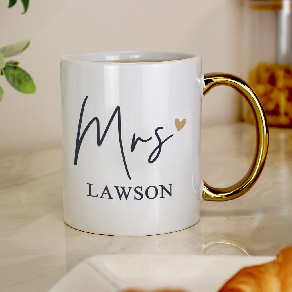 Personalised Mrs Gold Handle Mug